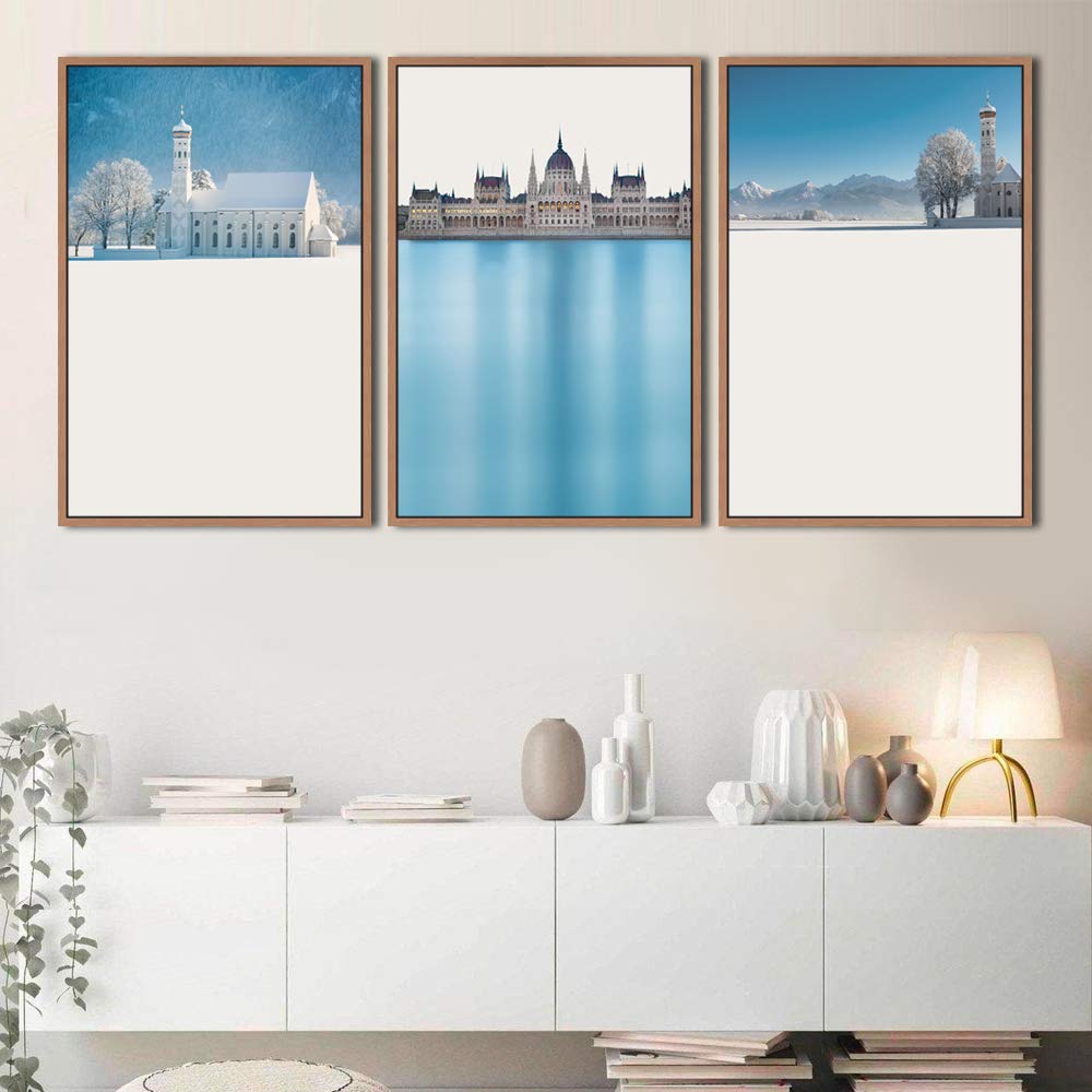 Premium SIGNWIN 3-Panel Framed Canvas Wall Art - Snowy City Landscape Painting (24