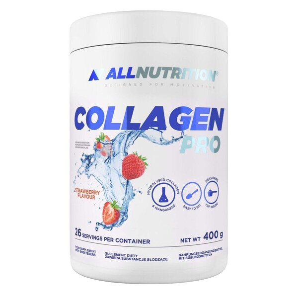 Allnutrition Collagen Pro - Strawberry Flavor, 400g (26 Servings) | Hydrolyzed Collagen Peptides Powder for Skin, Hair & Nail Health - Perfect for Smoothies, Coffee & Baking Recipes