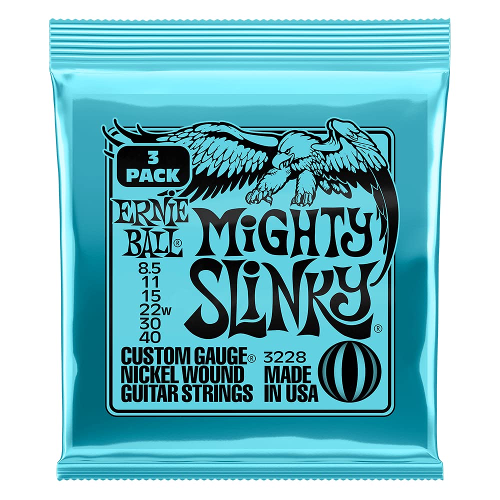 Ernie Ball Mighty Slinky Nickel Wound Electric Guitar Strings 3-Pack - 8.5-40 Gauge (P03228) | Premium Nickel Alloy for Bright Tone & Durability | Perfect for Rock, Blues & Metal Guitarists in Studio & Live Performances