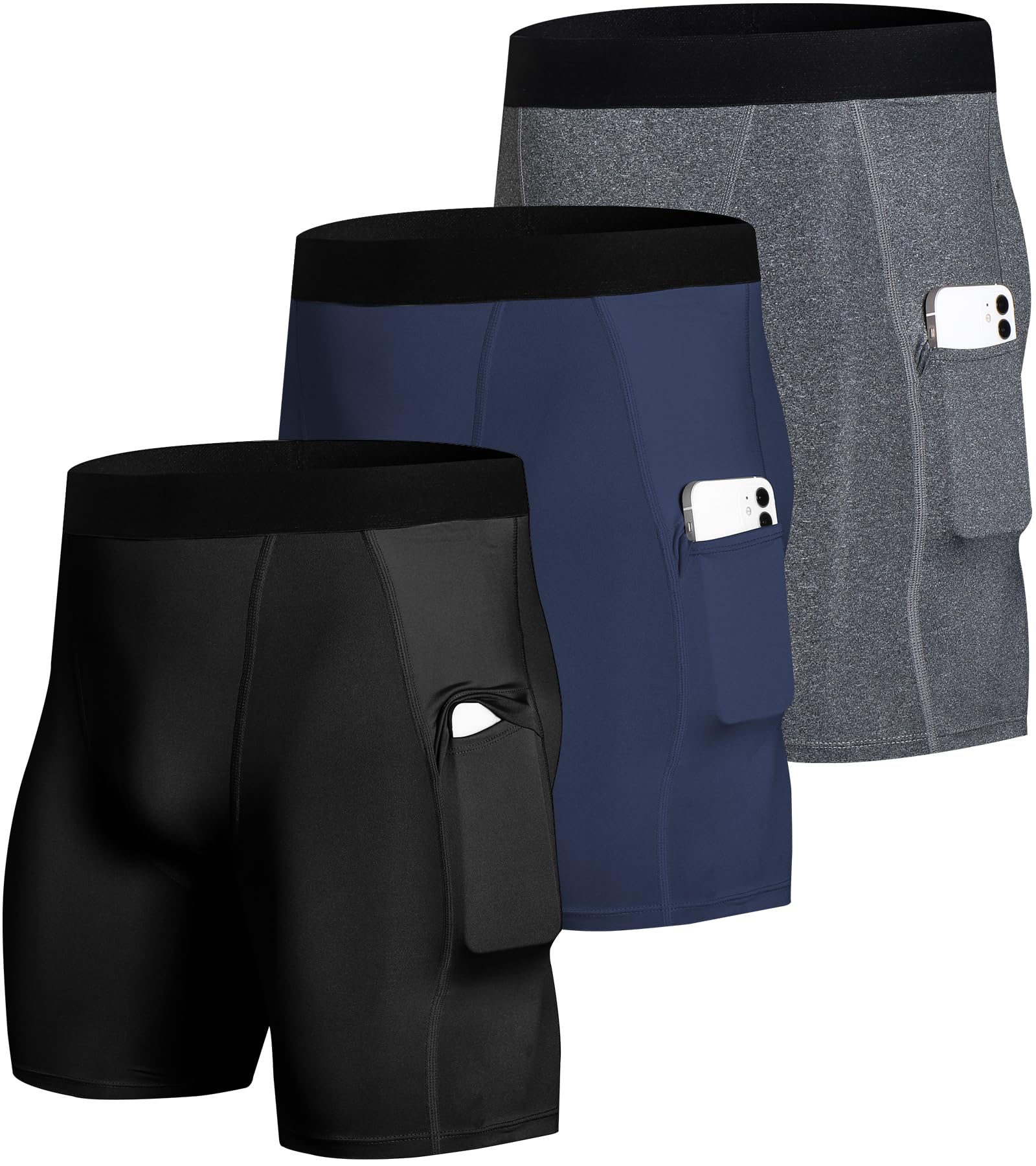SPVISE 1 or 3 Pack Men's Compression Shorts with Pocket - Breathable Spandex Workout Underwear for Gym, Running, Basketball & Sports - Perfect for Training, Cycling & Active Lifestyle