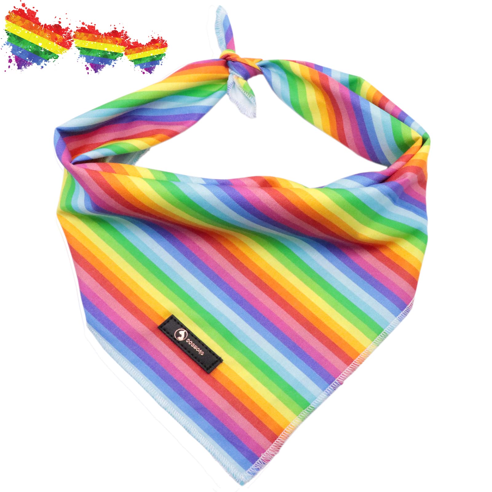 DOGWONG Washable Cotton Rainbow Dog Bandana - Adjustable Soft Dog Bib Scarf for Small & Large Dogs - Perfect for Christmas, Holidays & Everyday Wear