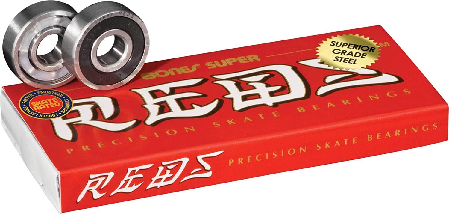 Bones Super Reds High-Performance Skateboard Bearings - 8 Pack Set for Smooth & Fast Riding | Perfect for Street, Park & Vert Skating