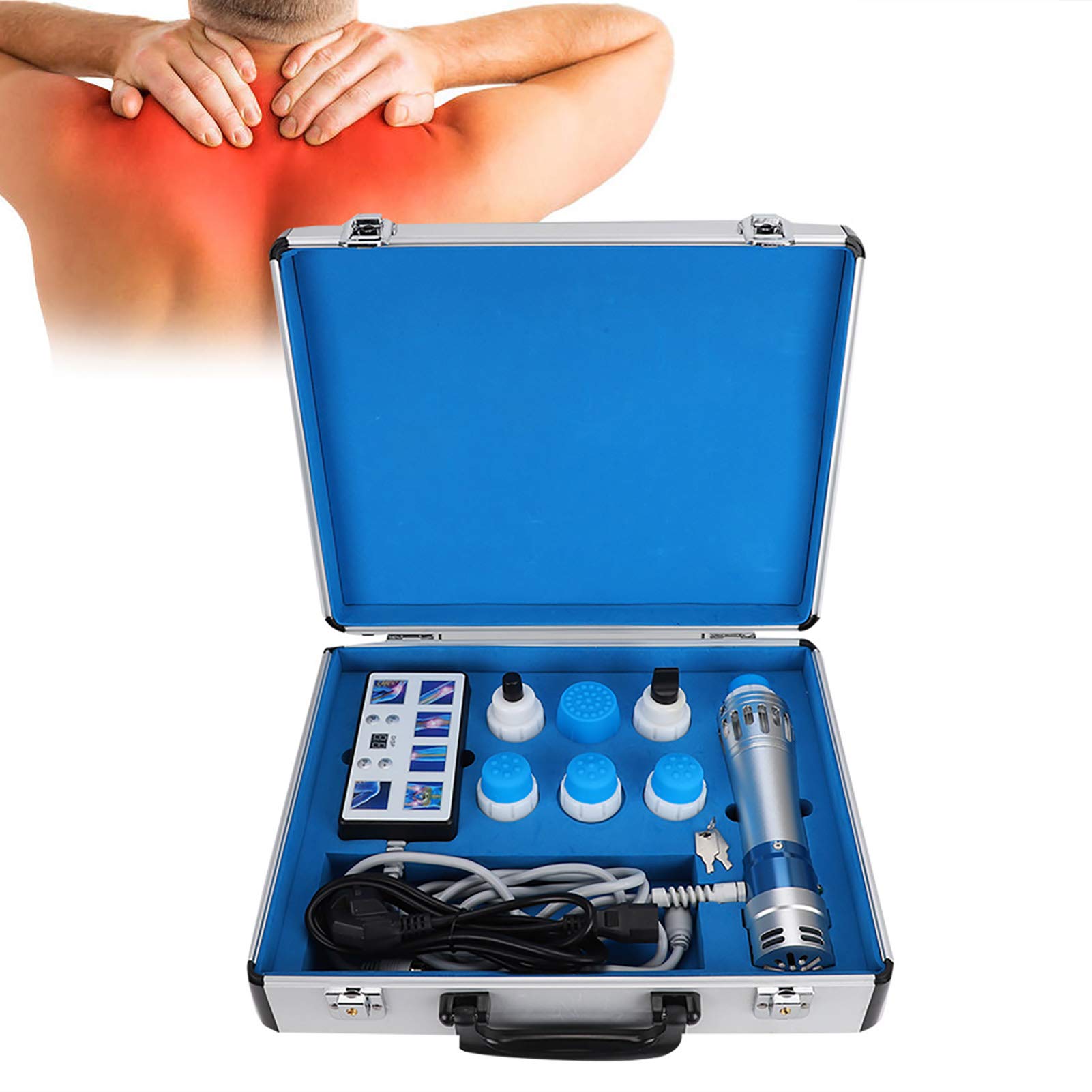 Electronic Pulse Massager - 6-in-1 Deep Tissue Therapy Device for Pain Relief, Electromagnetic Shock Wave Machine with 6 Massage Heads - Perfect for Muscle Recovery, Back Pain & Sports Injuries (US Plug)