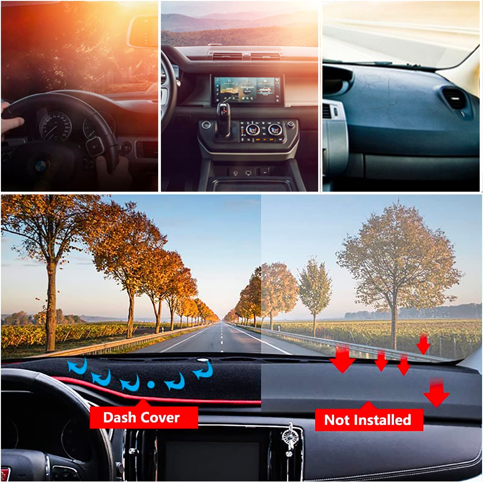 Custom Fit Dash Mat Cover for Jeep Wrangler (2018-2022) & Gladiator (2020-2022) - Premium Center Console Protector | UV Resistant Dashboard Accessory with Black Trim | Perfect for Off-Roading & Daily Commuting