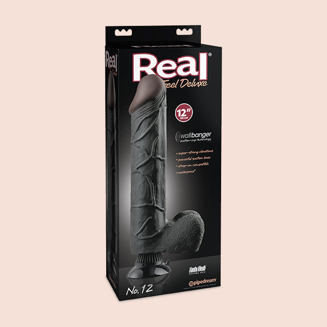 Real Feel Deluxe No. 12 - 12 Inch Realistic Vibrating Dildo with Strong Suction Cup Base for Hands-Free Play | Perfect for Couples, Solo Play & BDSM Scenes
