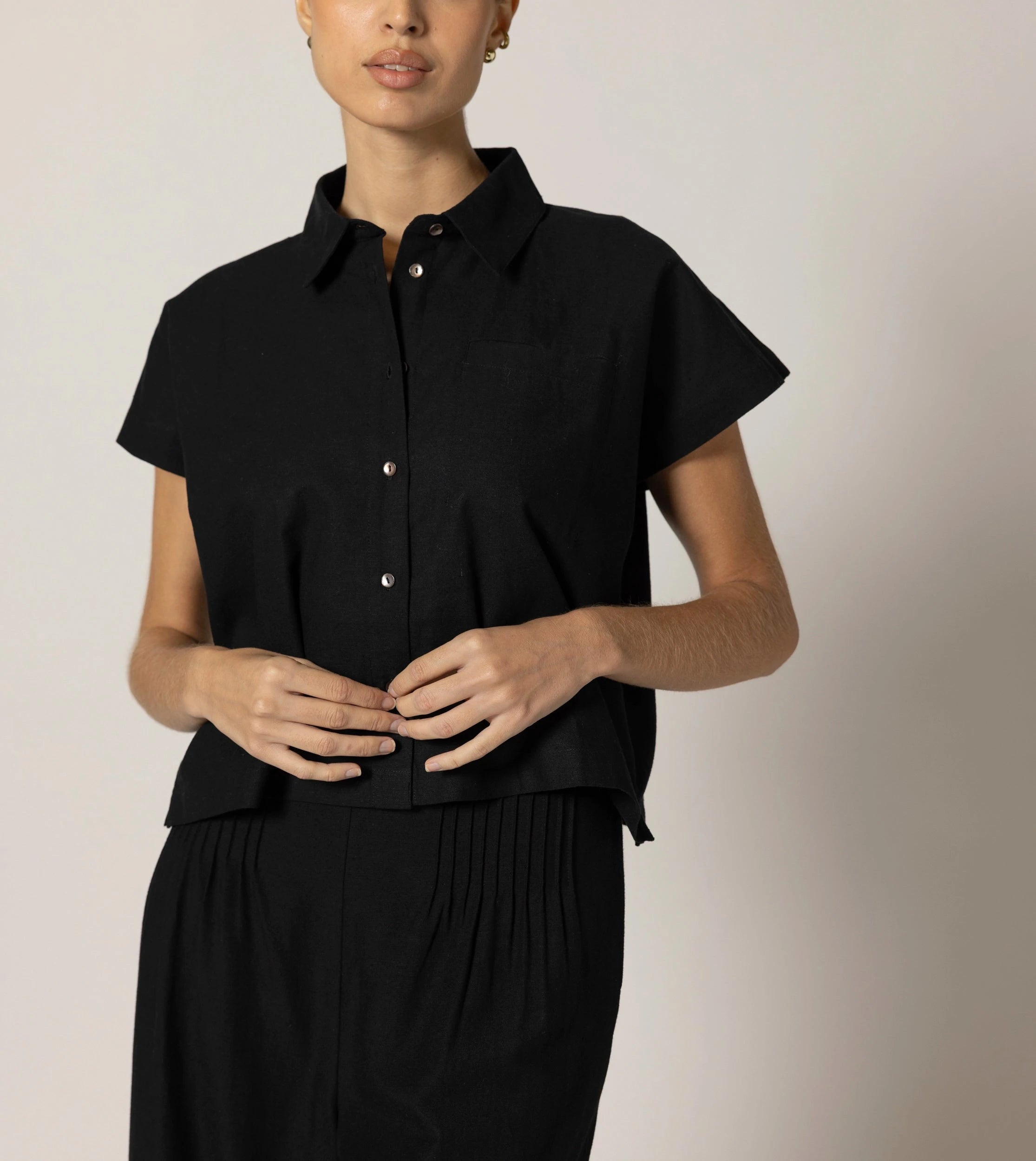 Kalora Women's Elegant Black Blouse - Soft V-Neck Long Sleeve Tunic Top for Work & Casual Wear | Office Outfits, Date Night, Party Dressing