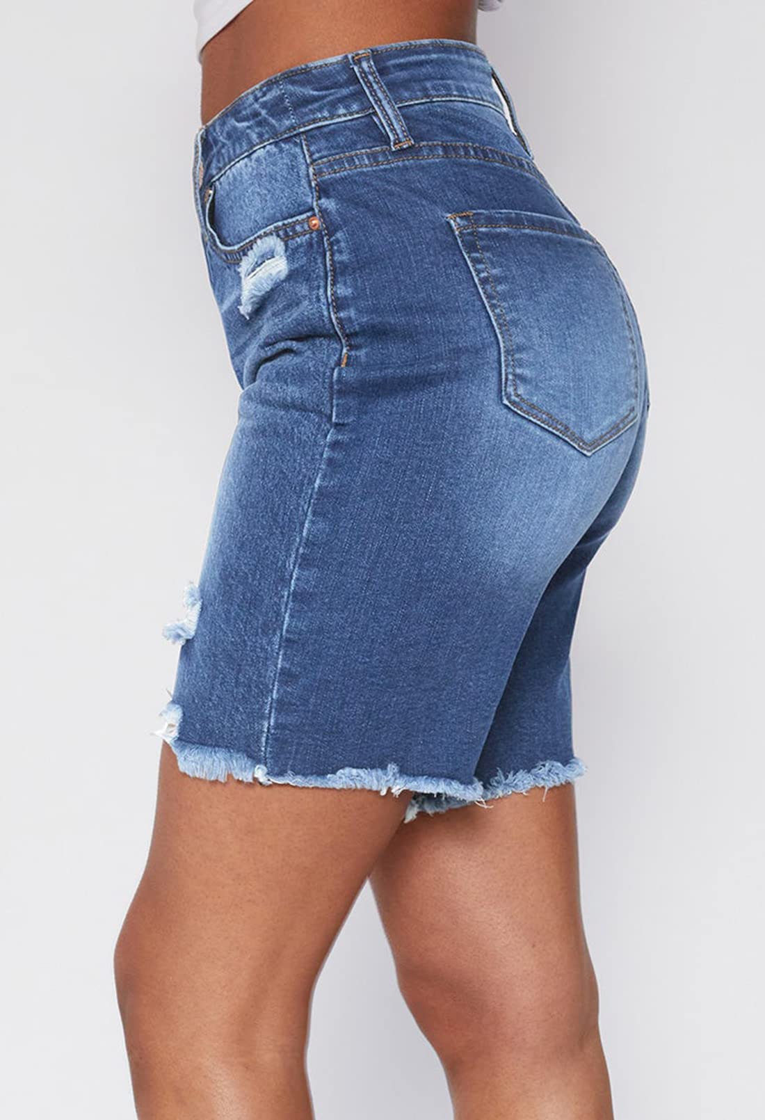 Duigluw Women's Bermuda Shorts - Distressed Denim with Raw Hem - High Waist Long Jeans Shorts for Summer | Casual Wear, Beach Outfits, Street Style Fashion