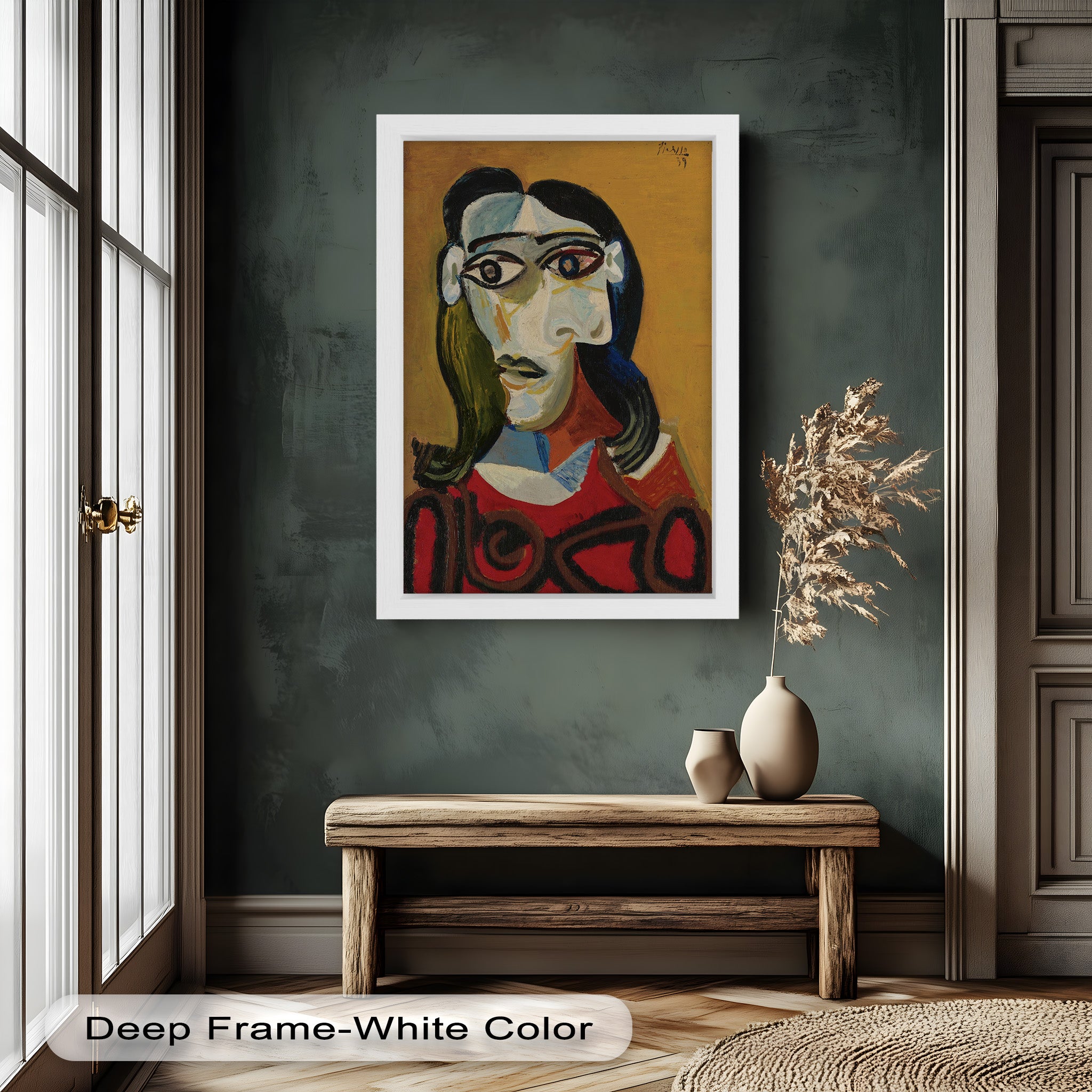 Abstract Portrait with Red Garment - Picasso Style Oil Painting Reproduction - Wall Art for Living Room, Bedroom & Office Decor