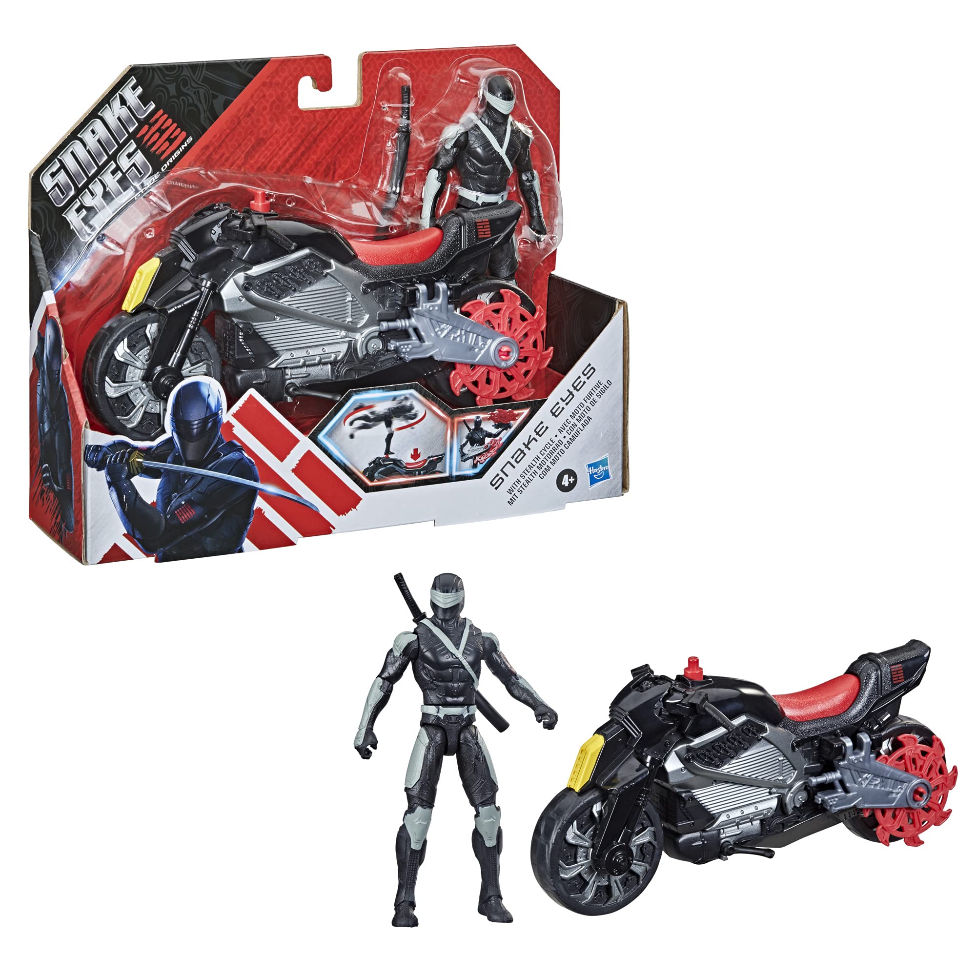 Snake Eyes G.I. Joe Origins Action Figure with Stealth Cycle Vehicle - Ninja Spin Attack Feature, Collectible Toy for Kids Ages 4+ | Role Play, Battle Scenes & Display for Fans