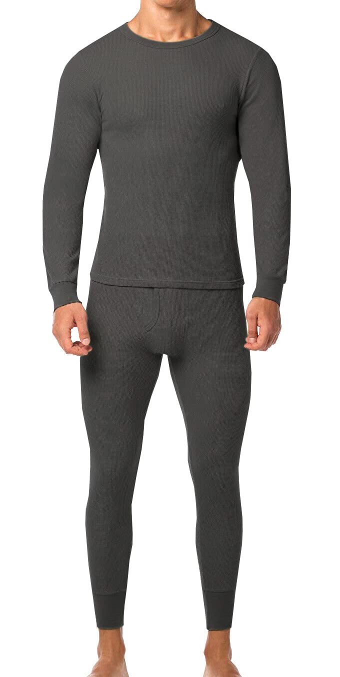 Men's Cotton Blend Waffle Knit Thermal Underwear Set - Stretch Long Sleeve Shirt & Pants 2-Piece for Winter Warmth - Perfect for Cold Weather, Outdoor Activities & Layering