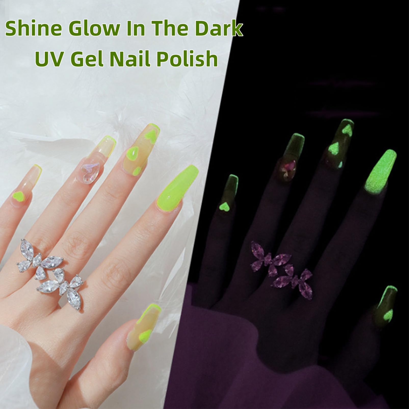 Glow in Dark Nail Polish Set - Long Lasting UV Gel Top Coat for DIY Salon Nails at Home | Fluorescent Neon Green Nail Polish with Luminous Effect | Perfect for Parties, Halloween, Night Events & Nail Art Designs