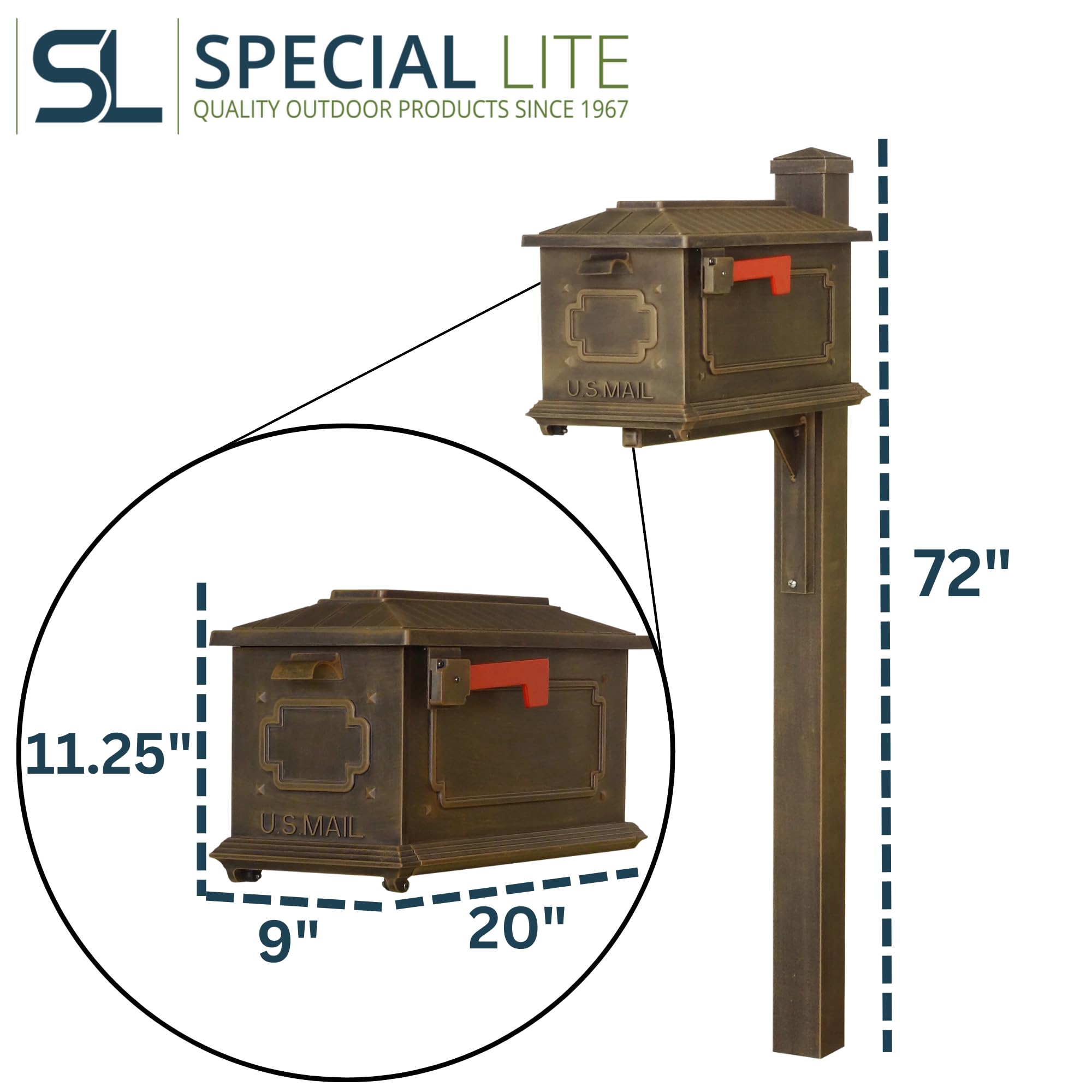 Special Lite Kingston Curbside Mailbox with Wellington Post - Durable Copper Aluminum Mailbox with Sturdy Post (Model SCK1017_SPK720-CP) - Perfect for Residential Homes, Driveways & Secure Mail Delivery