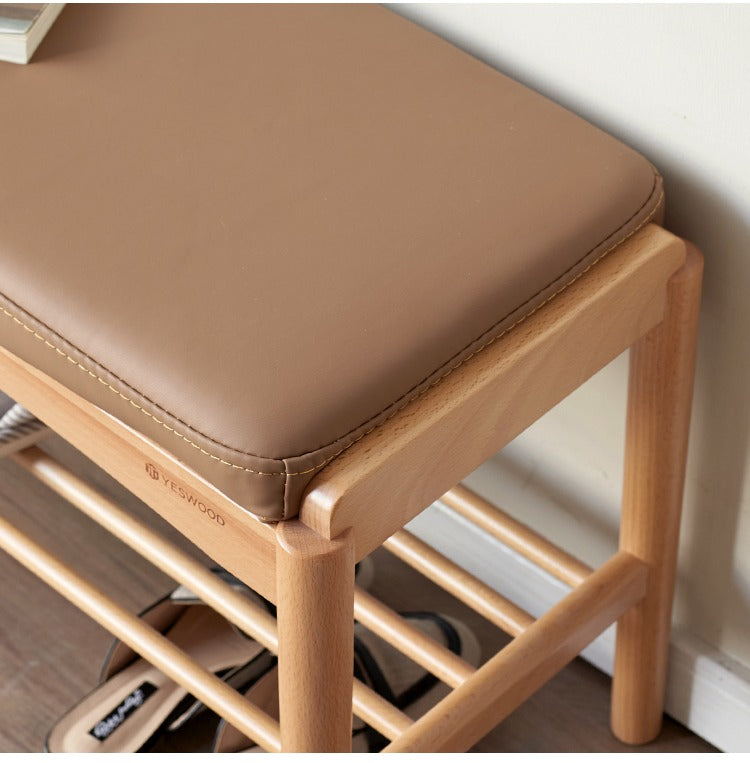 Solid Wood Shoe Storage Bench - Beech, Cherry, Walnut & Oak - Entryway Organizer for Home & Closet Storage