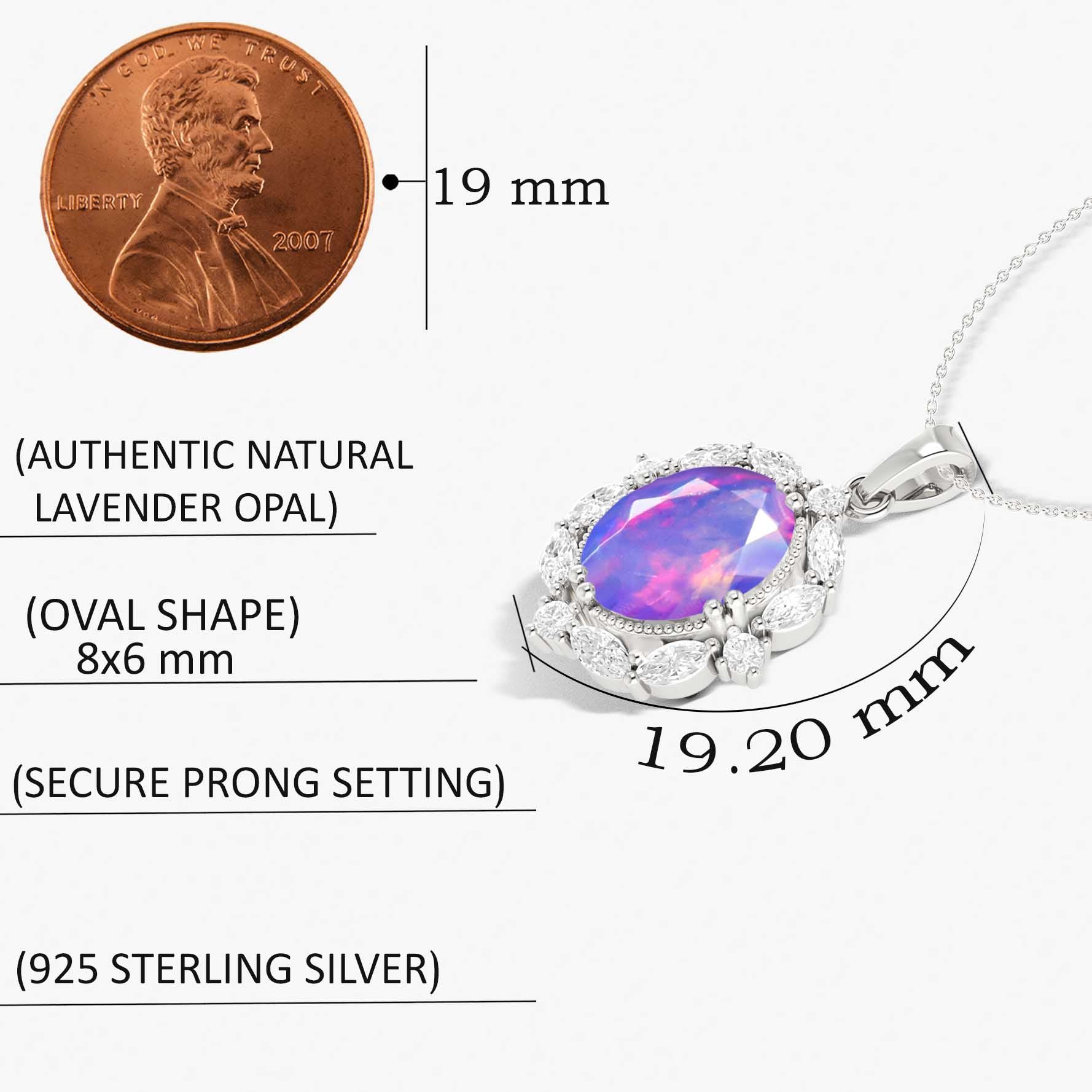 Natural Lavender Opal Halo Pendant Necklace - Dainty Gemstone Chain Jewelry for Women, Gift for Her, Perfect for Weddings & Special Occasions