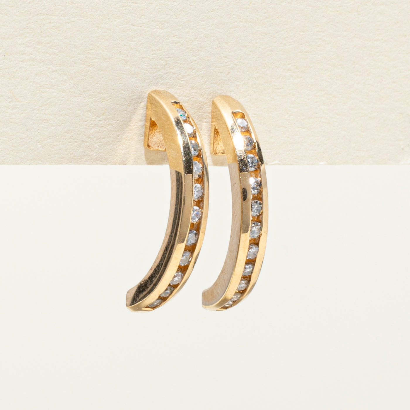 14K Gold Channel Set Diamond Half Hoop Earrings - 0.22ctw Total Weight | Elegant Everyday Jewelry for Women, Perfect for Work, Date Night & Special Occasions