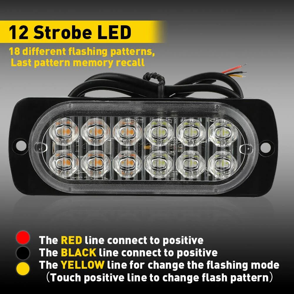 12pcs Waterproof LED Emergency Strobe Light Bars for Trucks, Vans, SUVs & Off-Road Vehicles - Durable Safety Warning Lights for Emergency Vehicles, Construction, Towing & Night Driving