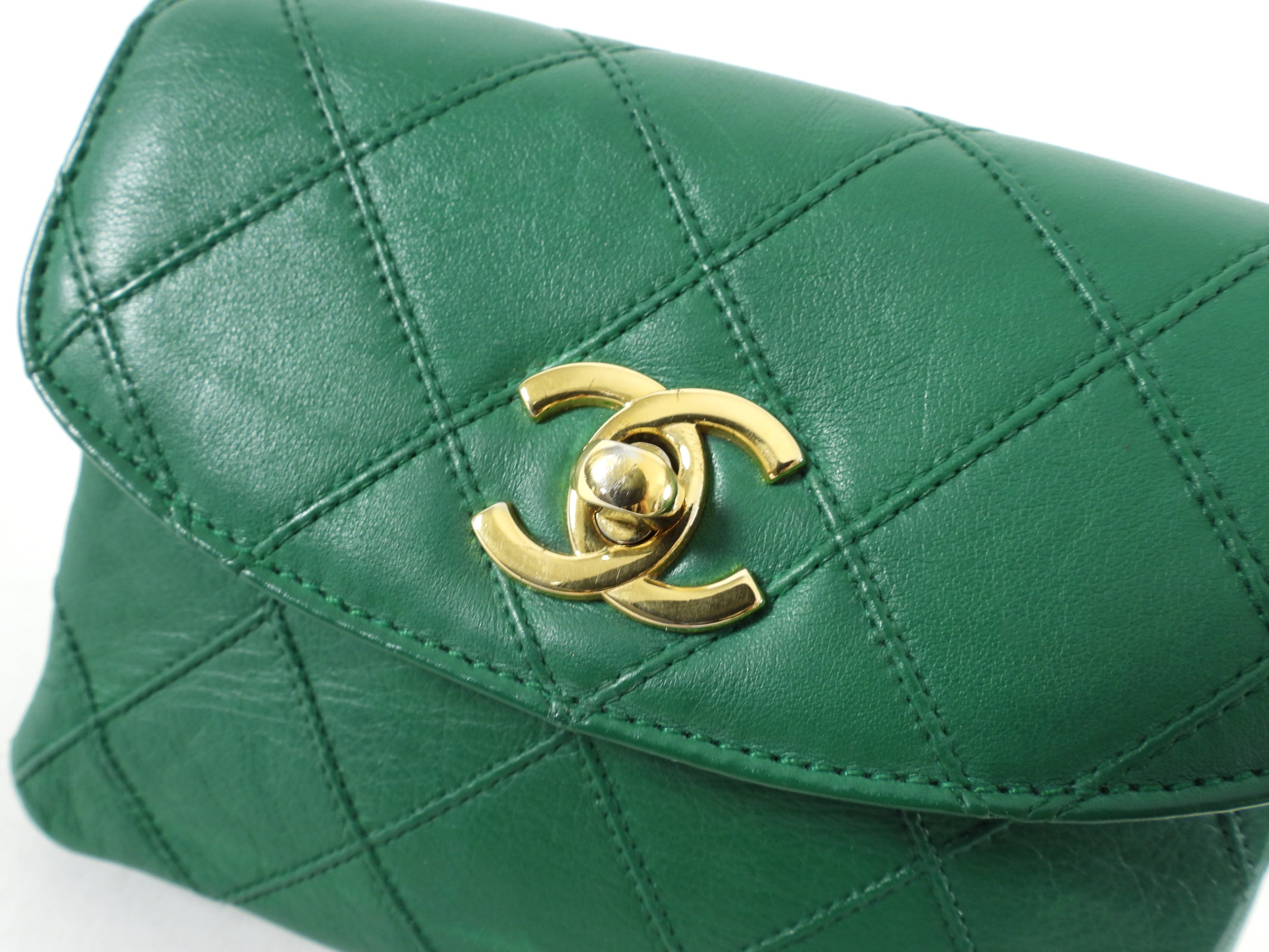 Vintage Chanel Green Waist Belt Bag from Early 1980s - 28-30 Inch Adjustable - Perfect for Retro Fashion & Evening Events
