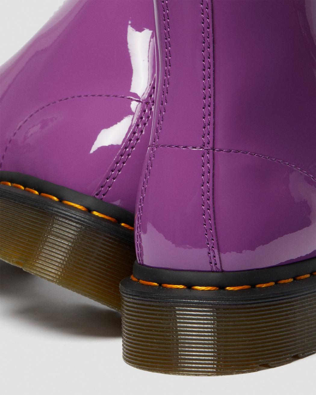 Dr. Martens 1460 Bright Purple Patent Leather Lace Up Boots for Women - Punk Style Ankle Booties Perfect for Concerts, Festivals & Edgy Street Fashion