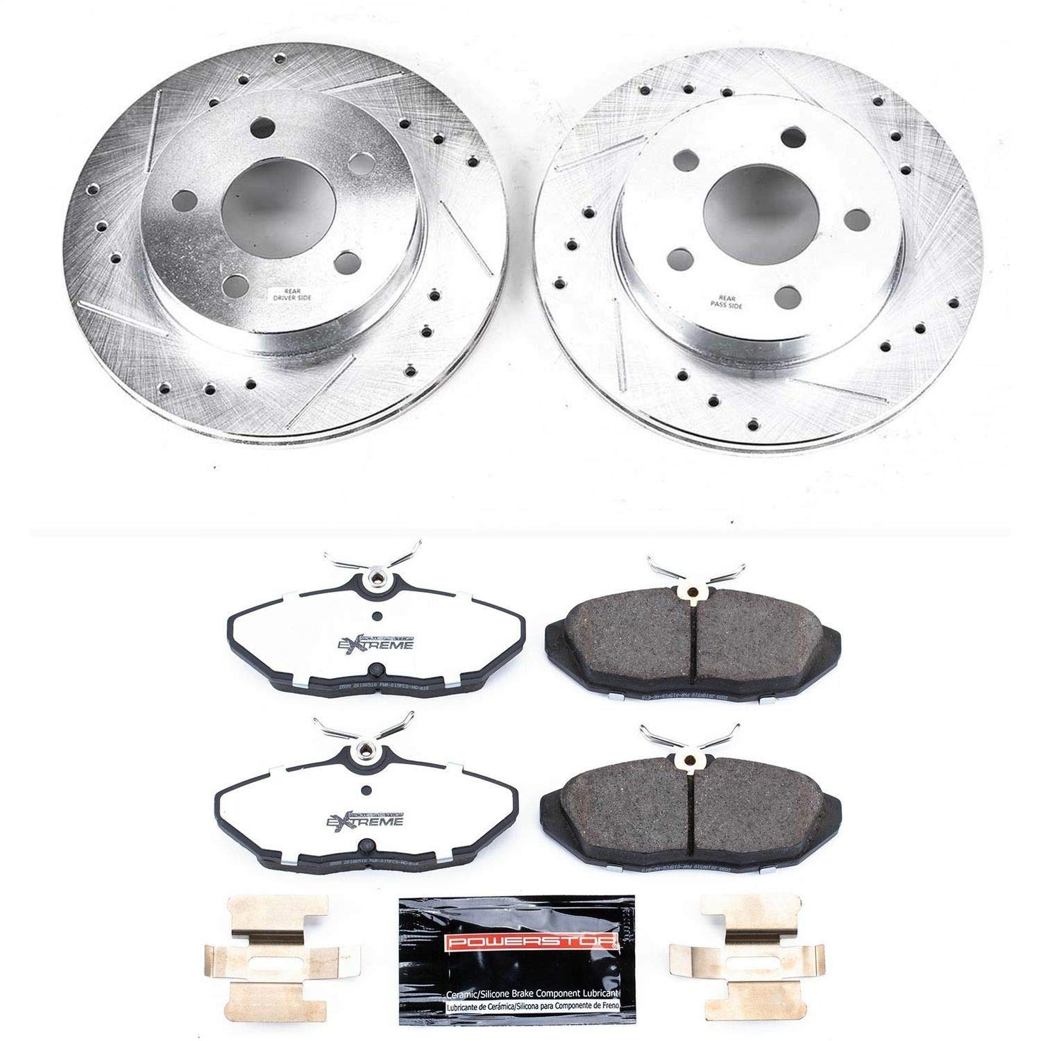 Power Stop K1297-26 Rear Z26 Carbon Fiber Brake Pads & Drilled Slotted Rotors Kit - High Performance Braking System for Trucks, SUVs & Performance Cars - Perfect for Towing, Off-Road & Daily Driving