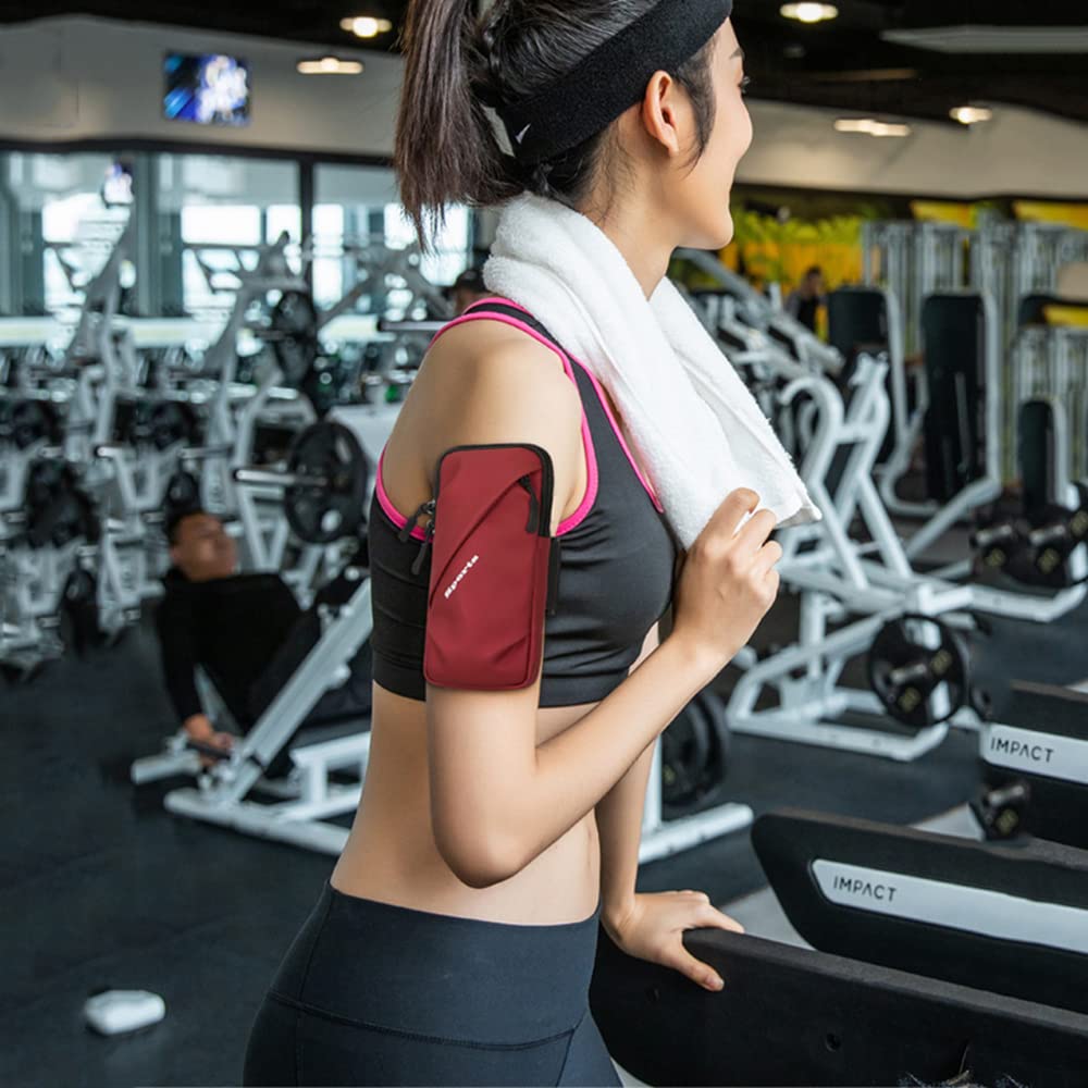 Running Phone Armband - Fits iPhone & Android for Gym, Hiking, Biking (Red)