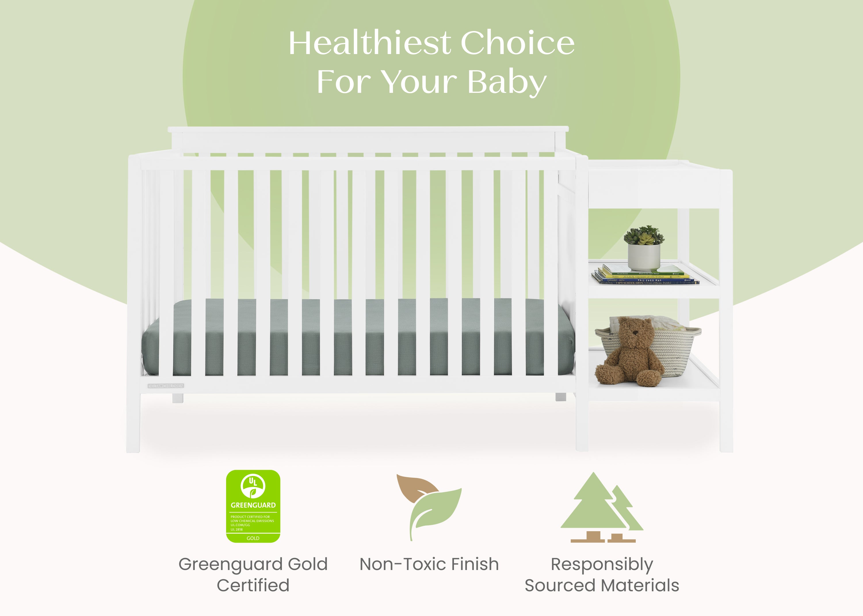 Ellie 5-in-1 Convertible Baby Crib with Changer - Toddler Bed, Daybed & Full-Size Frame - Nursery Furniture for Boys & Girls - Perfect for Newborns to Teens