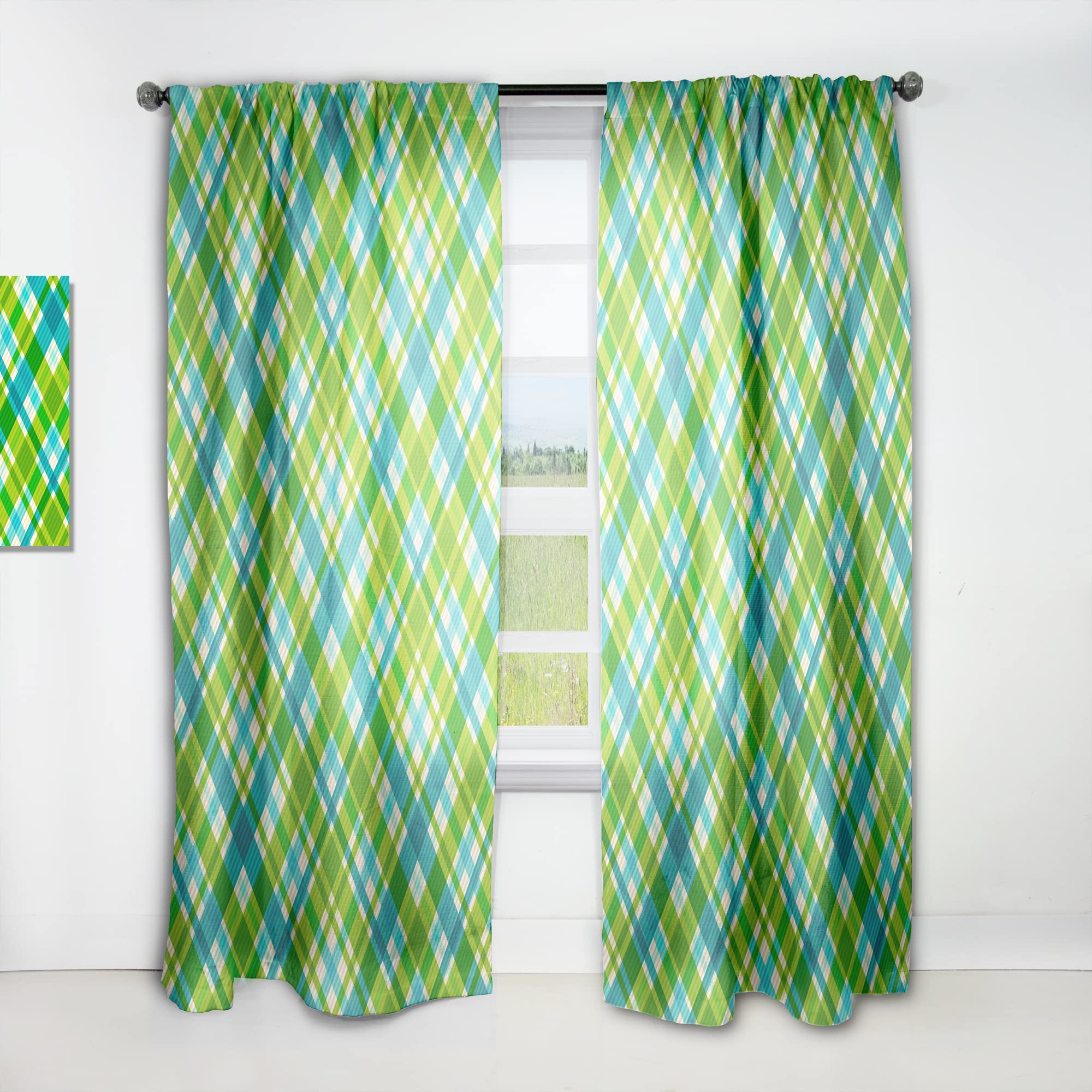 DesignQ Tartan Geometric Textured Thermal Insulated Curtains - Single Panel 52x108 - Elegant Window Treatments for Bedroom & Living Room | Perfect for Home Decor, Temperature Control & Light Filtering