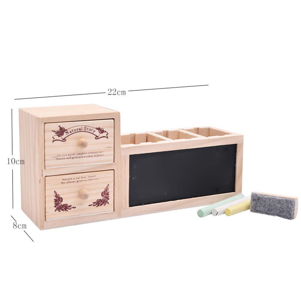 Premium Wooden Office Organizer with Drawer - Pencil Holder, Blackboard & Message Board for Desk Organization | Perfect for Home Office, Study Desk & Workspace Accessories