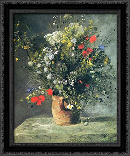 Pierre Auguste Renoir Floral Canvas Art - 20x24 Black Ornate Wood Framed Wall Decor | Vintage Flower Painting for Living Room, Bedroom & Office