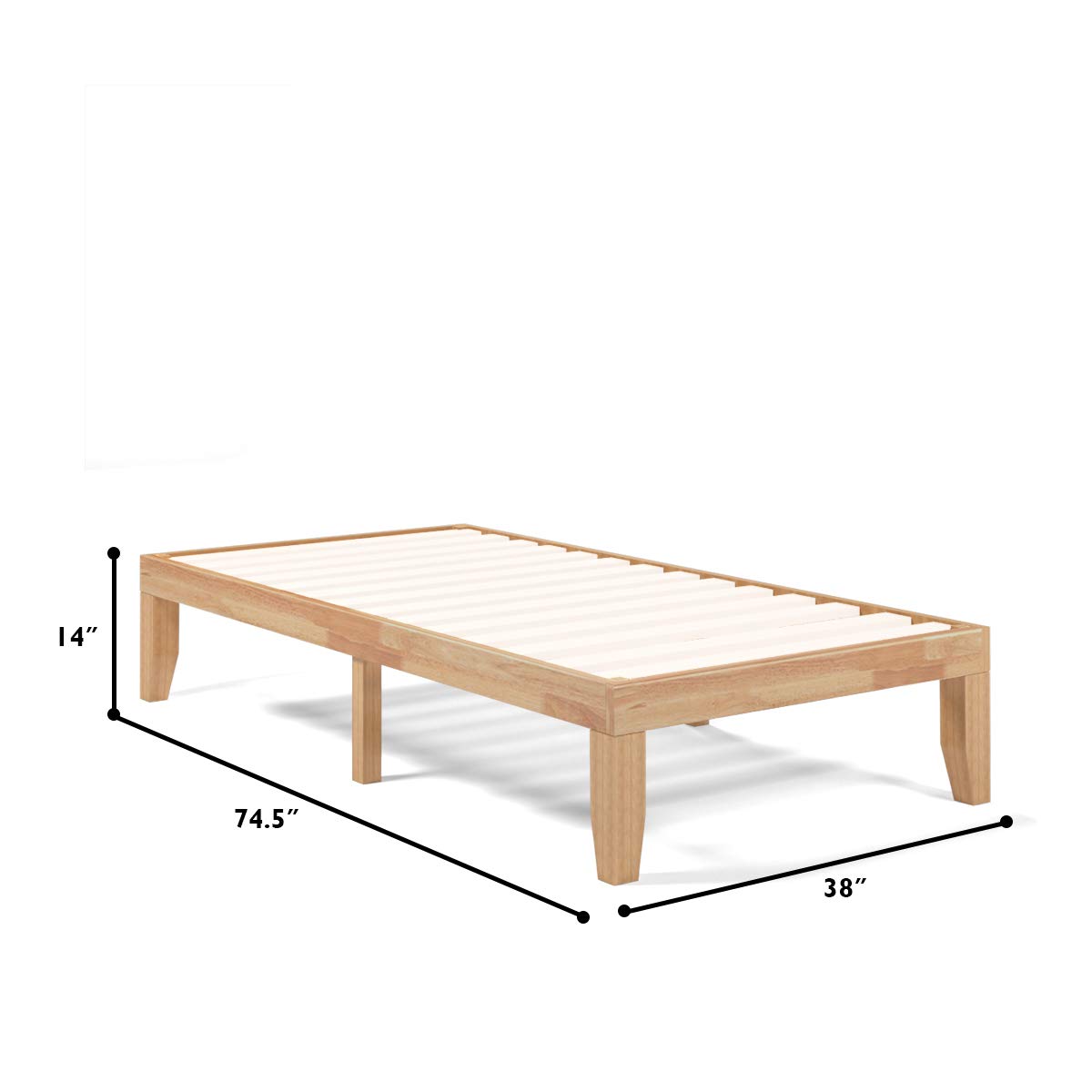 KOMFOTT 14 Inch Solid Wood Platform Bed Frame - Twin Size Mattress Foundation with Sturdy Rubber Wood Frame & Poplar Wood Slats - No Box Spring Needed - Natural Finish - Perfect for Kids Rooms, Guest Bedrooms & Small Spaces