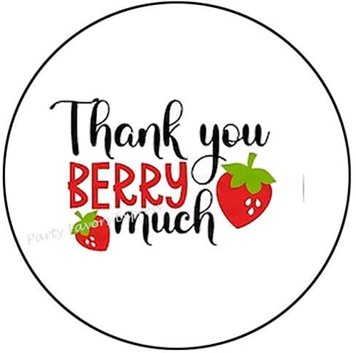 1.5 Inch Thank You Berry Much Strawberry Stickers - 30 Pcs Cute Fruit Stickers for Envelopes, Cards, Scrapbooking, Gifts & DIY Crafts - Waterproof Vinyl Labels for Mail, Journals & Party Decor