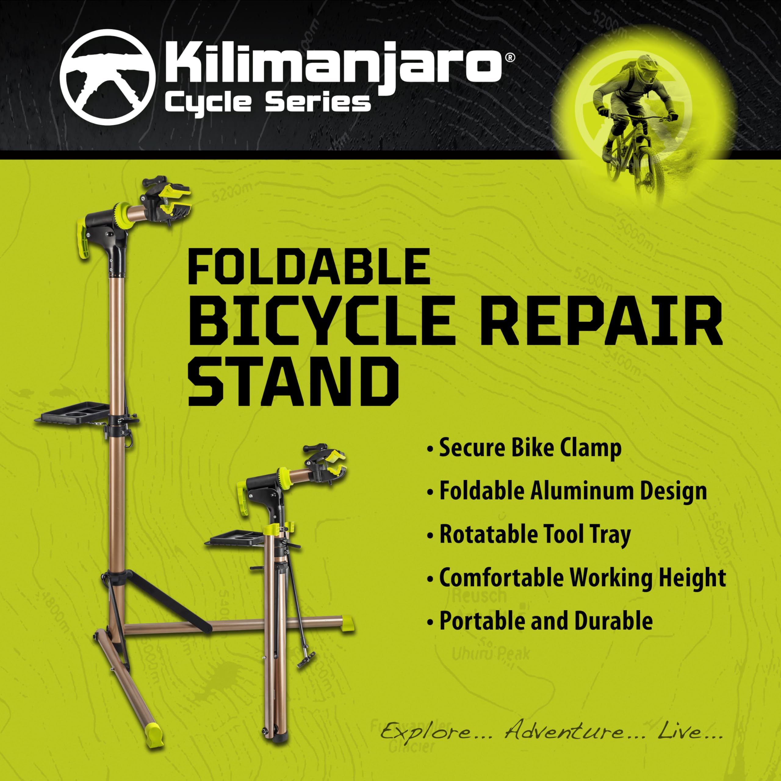 Kilimanjaro Cycle Series Bicycle Repair Stand - 100LB Capacity Adjustable Bike Maintenance Stand for Road & Mountain Bikes - Perfect for Home Garage Workshop & Professional Bike Shops