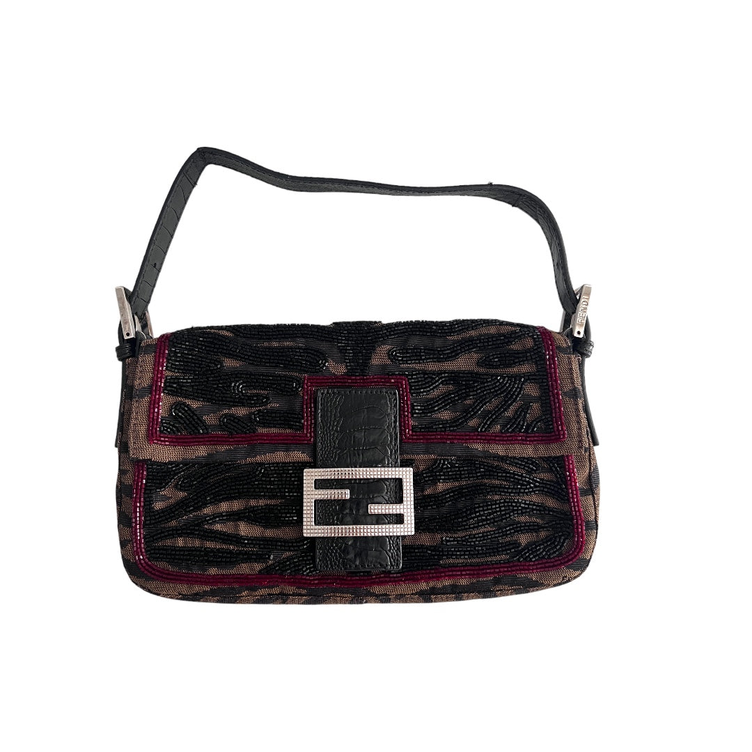 Fendi Embroidered Beaded Baguette Bag with Tiger Stripes - Luxury Designer Handbag for Women, Perfect for Parties, Evening Events & Fashion Accessories
