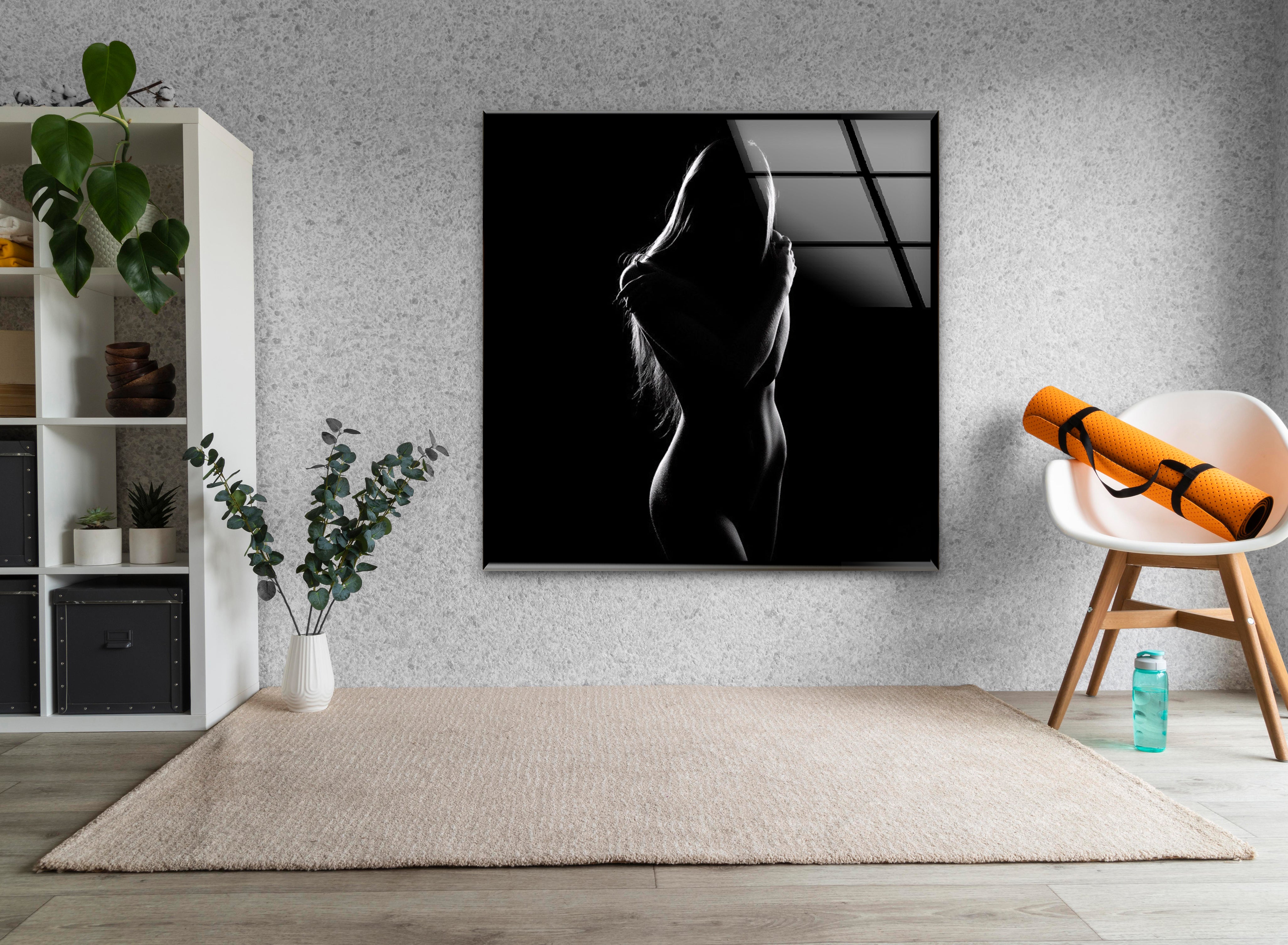 Elegant Black and White Erotic Glass Wall Art for Women - Sensual Home Decor for Bedroom, Living Room & Boudoir