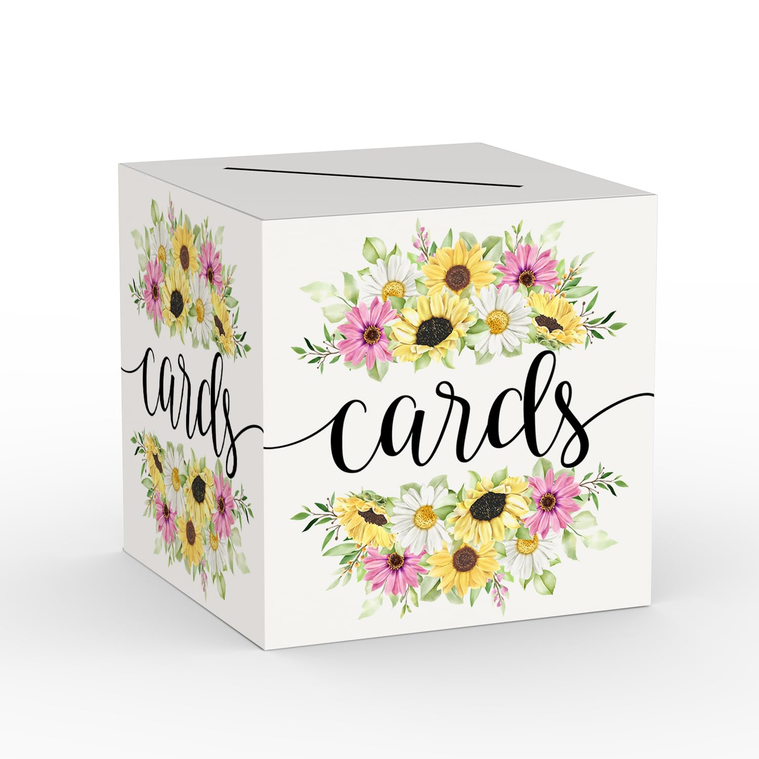 WUAWN 8x8x8 Inch Sunflower Card Box - Elegant Gift Money Holder for Weddings, Birthdays, Bridal & Baby Showers, Graduations - Perfect for Party Decorations & Cash Gifts (Set of 10)