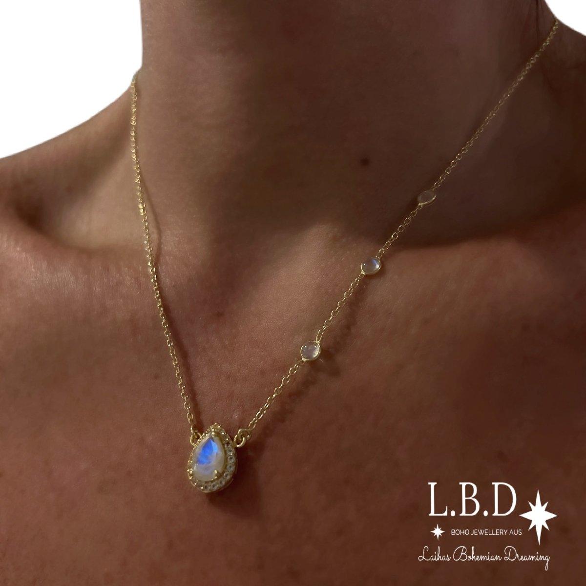Laihas Luxury Gold Twinkle Topaz and Moonstone Necklace for Women - Elegant Birthstone Jewelry Gift for Birthday, Anniversary & Special Occasions