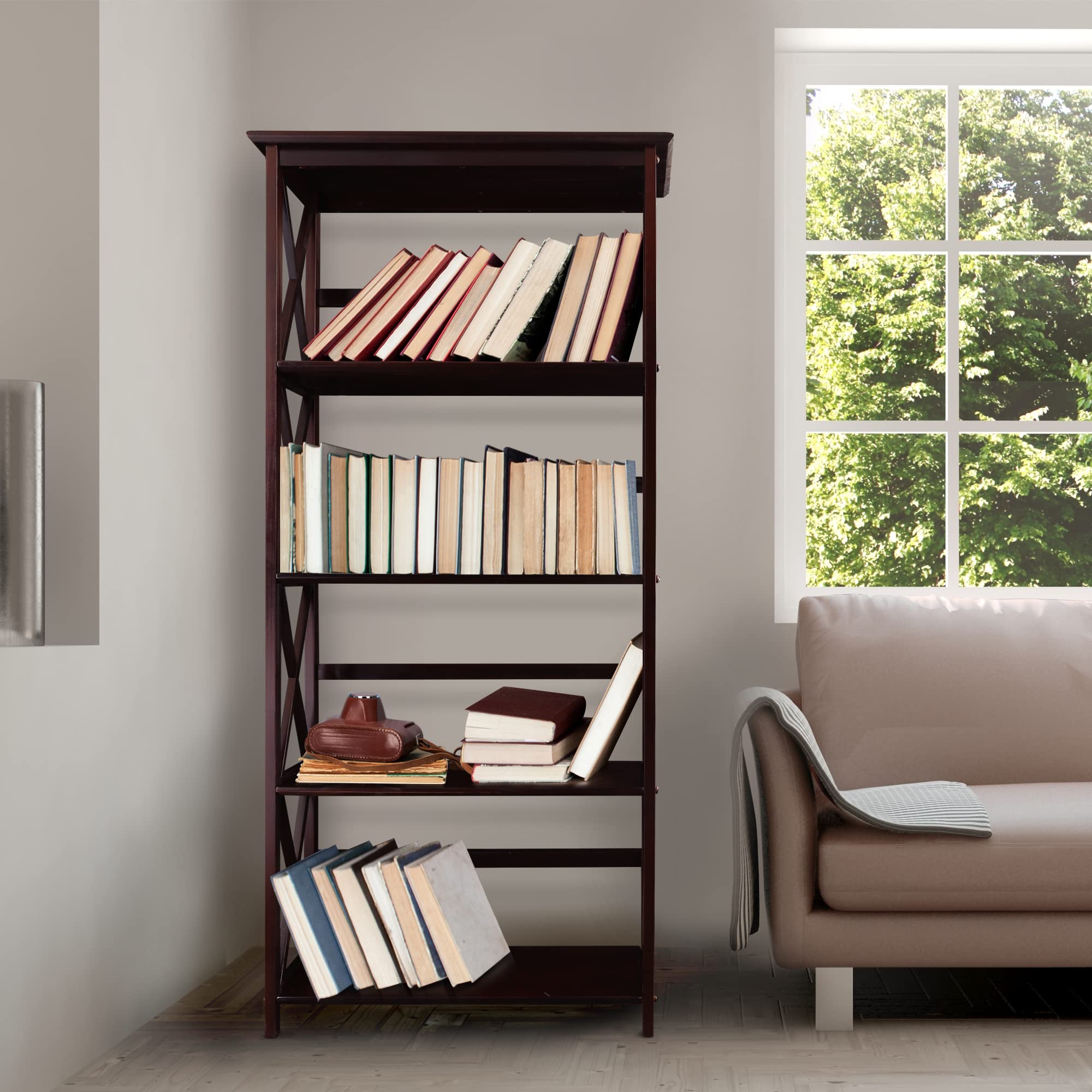 Modern Wooden Bookshelf for Home & Office - 5-Tier Storage Shelf for Books, Decor & Essentials | Perfect for Living Room, Bedroom & Study Spaces