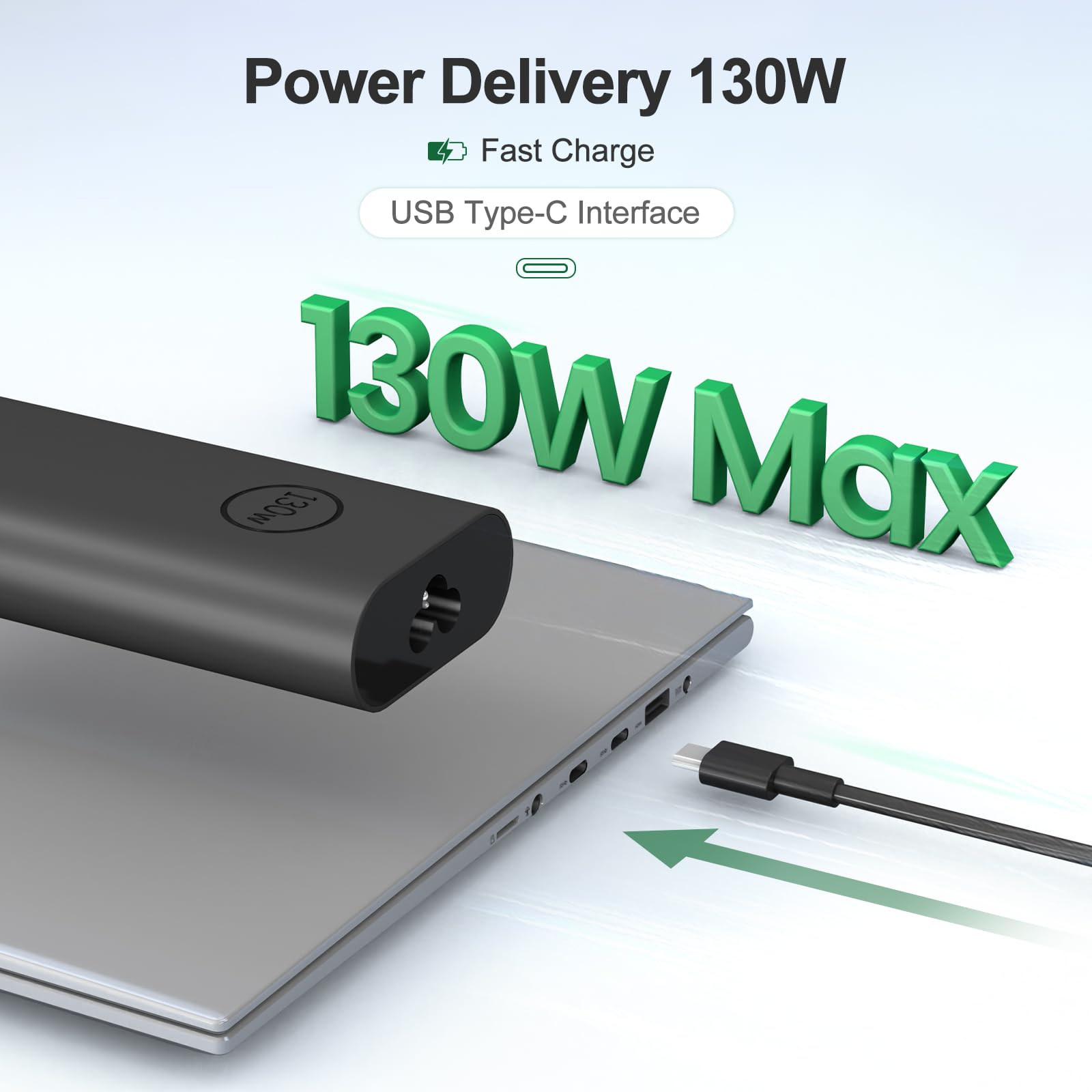 Original Slim DELL 130W USB-C Laptop Charger - Fast Charging GAN Adapter for Dell XPS 15 2-in-1 (9575, 9500, 9520, 9530), XPS 17 9700, Precision 5530/5550, Latitude 7410/7310 - Perfect for Home, Office & Travel Power Supply