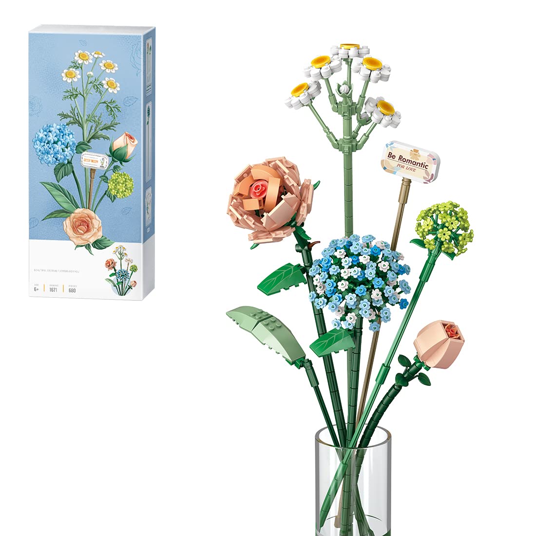 HMANE 680PCS Flower Bouquet Building Blocks Set - Artificial Botanical Flowers DIY Creative Gift for Adults & Teens - Perfect for Home Decor, Wedding Centerpieces, and Birthday Presents (2022 New Version)