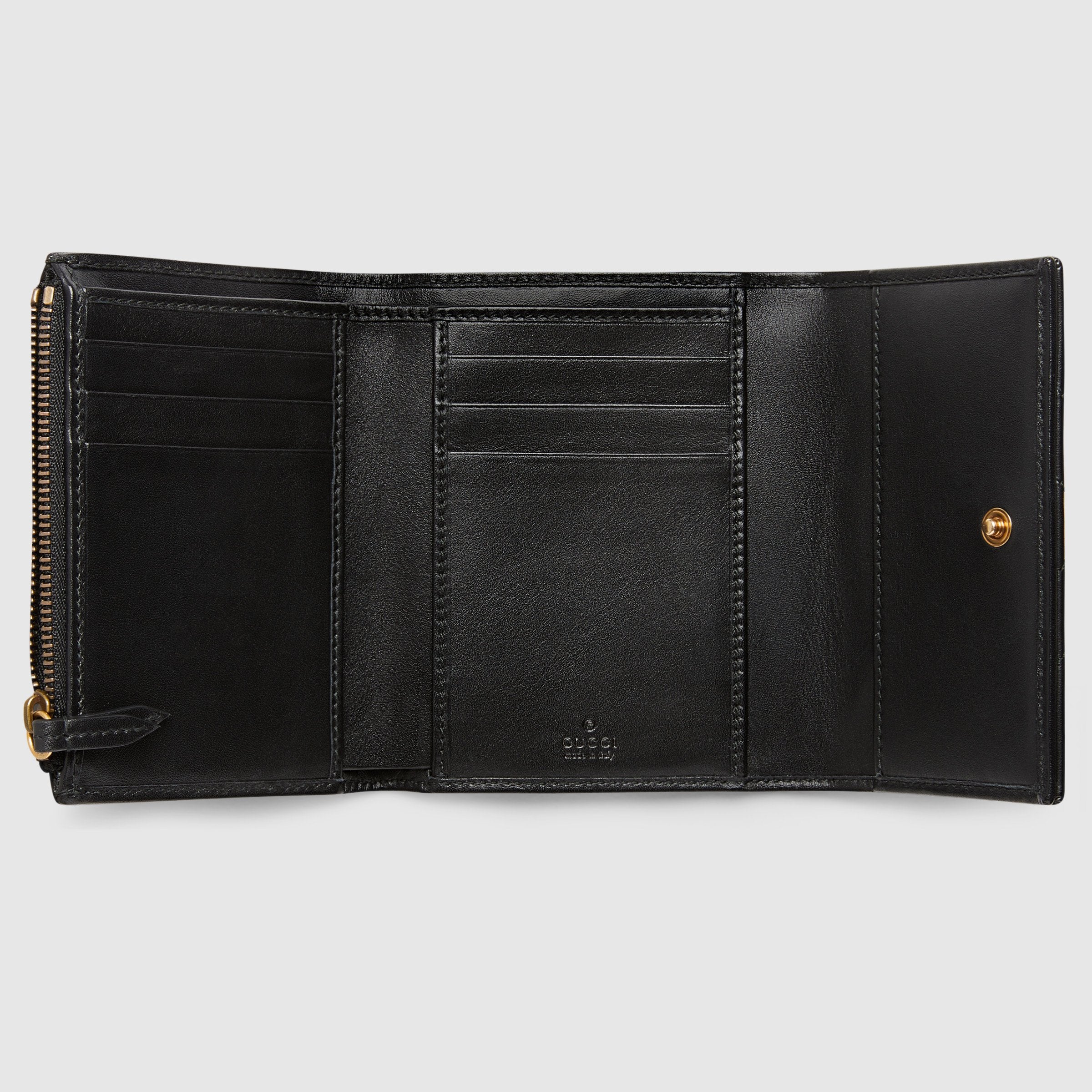 Gucci GG Marmont Matelassé Leather Wallet for Women - Black Luxury Designer Card Holder with Gold Chain - Perfect for Everyday Use, Parties & Travel