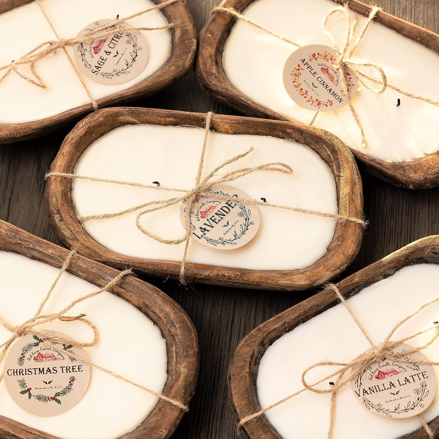 Red Barn Dough Bowl Candles - 3-Wick Scented Candles in Candy Cane Fragrance | Perfect for Christmas Decor, Holiday Centerpieces & Cozy Home Ambiance
