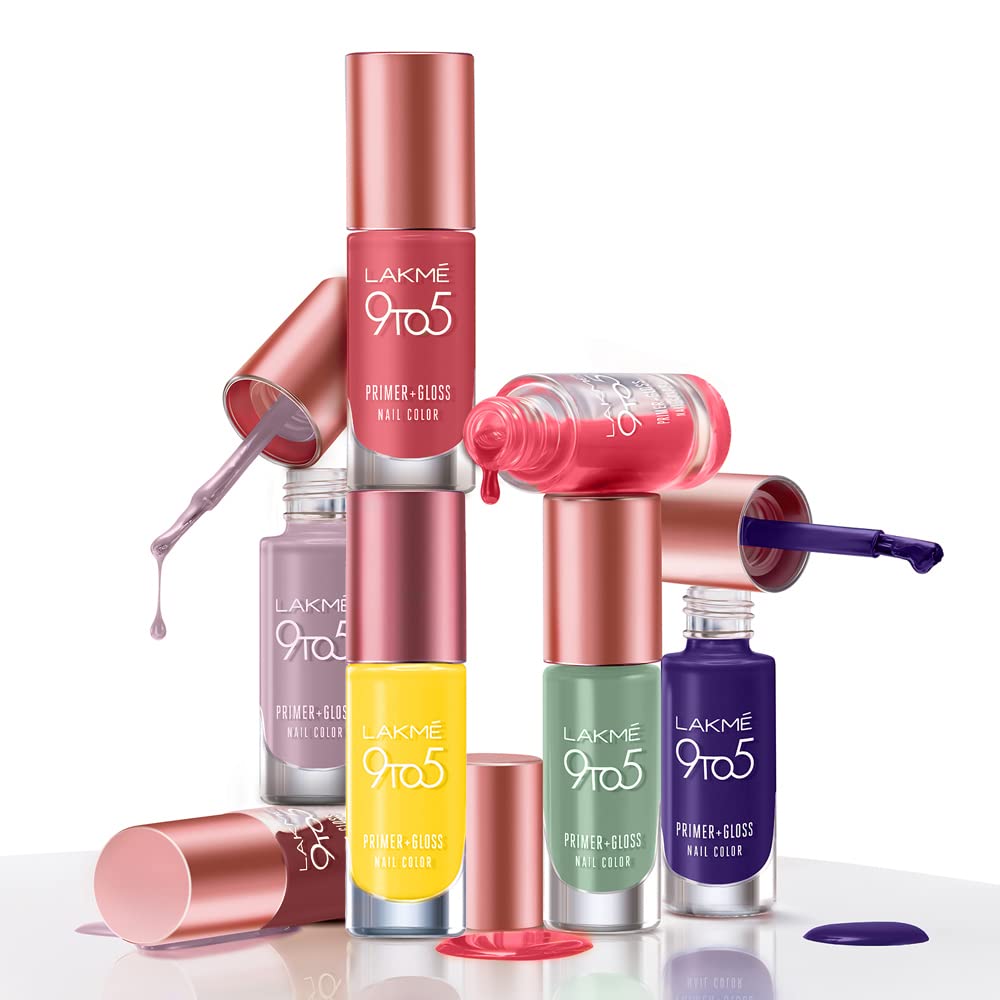 LAKMÉ 9 To 5 Primer + Gloss Glossy Finish Nail Polish - Purple Magic (6ml) | Long-Lasting Shine for Work & Evening Events