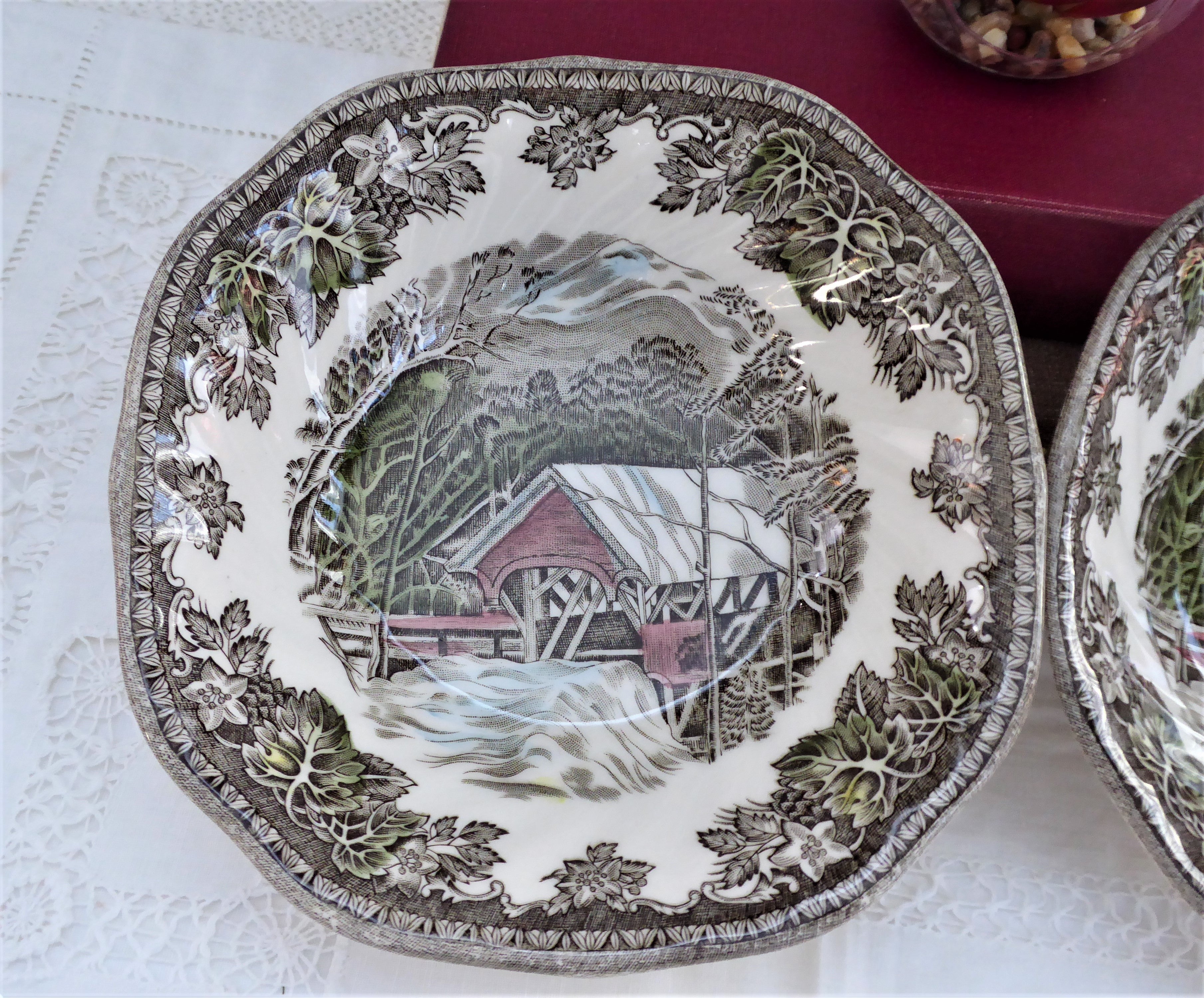 Johnson Brothers Friendly Village Square Cereal & Soup Bowls Set of 2 - Vintage 1950s English Countryside Design - Perfect for Breakfast, Soup, or Display