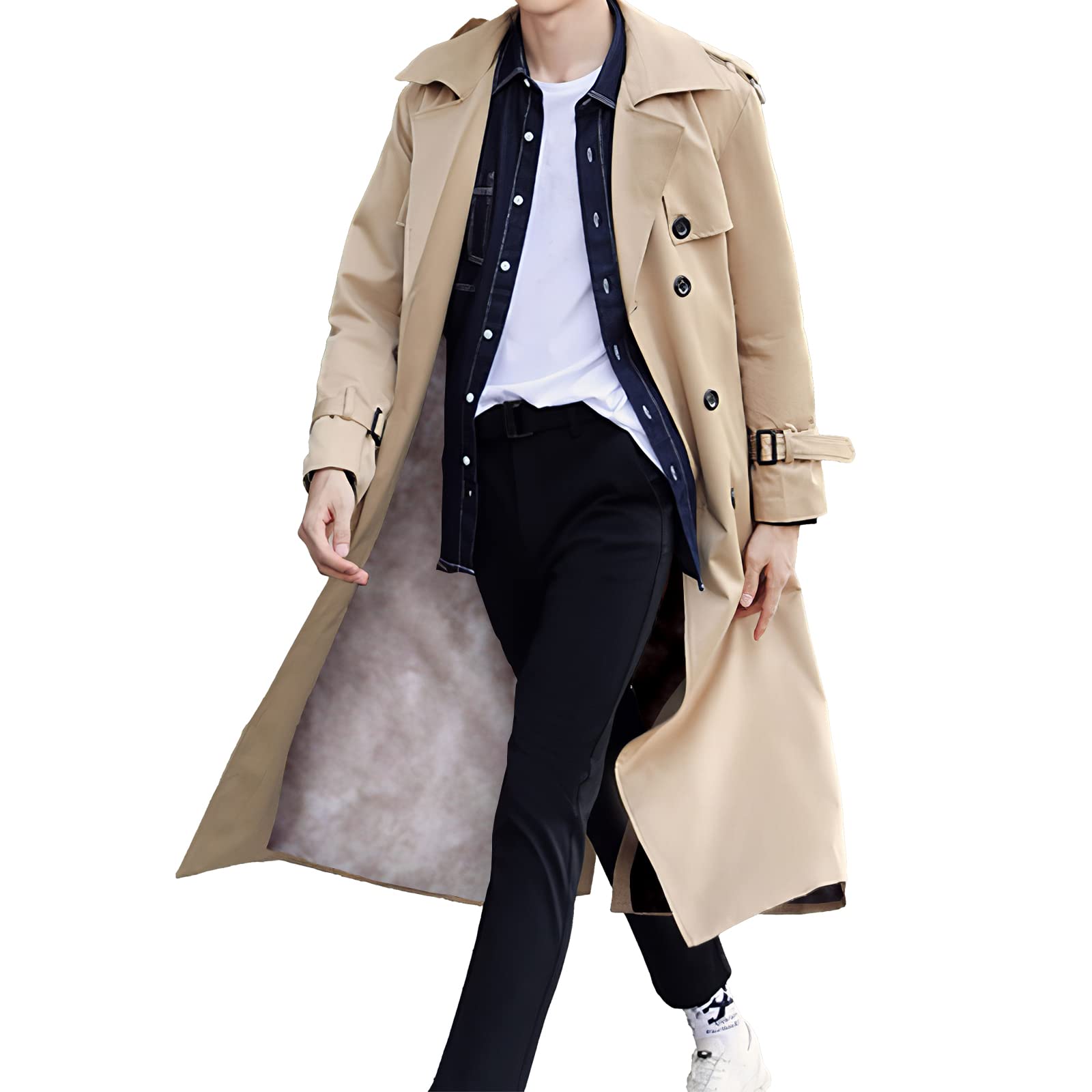 Pantete Men's Double Breasted Trench Coat - Oversized Casual Windbreaker with Lapel, Long Jacket Overcoat for Fall & Winter | Perfect for Office, Dating & Outdoor Activities