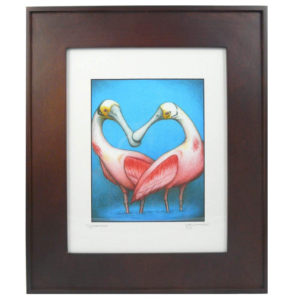 Pink Spoonbill Birds Framed Fine Art Print - 16x19 Inch American Made Wall Decor for Living Room & Bedroom