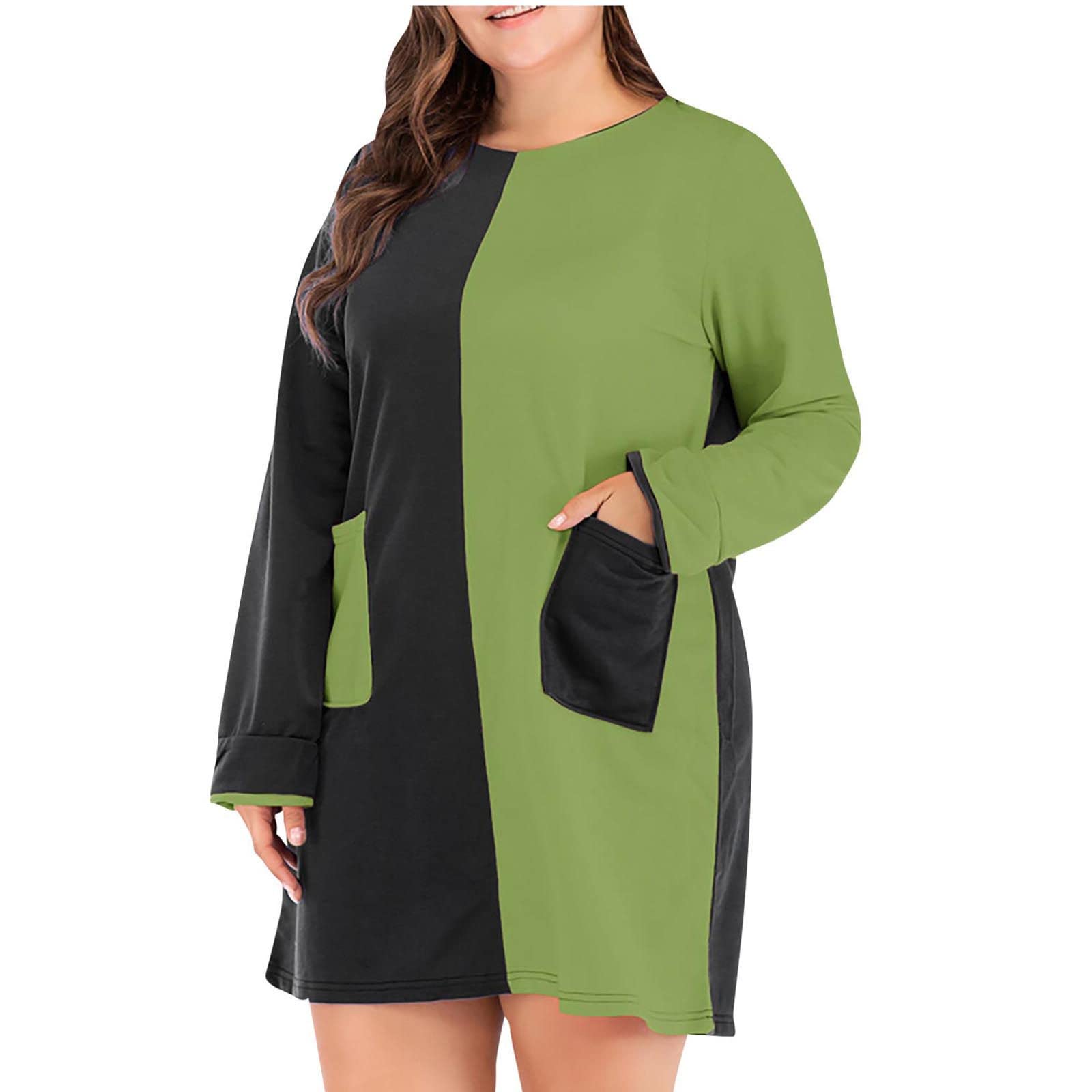 Elegant Plus Size Evening Dresses for Women with Pockets - Contrast Color Casual Loose Shirt Dress & Mini Dresses for Parties, Dates & Special Occasions