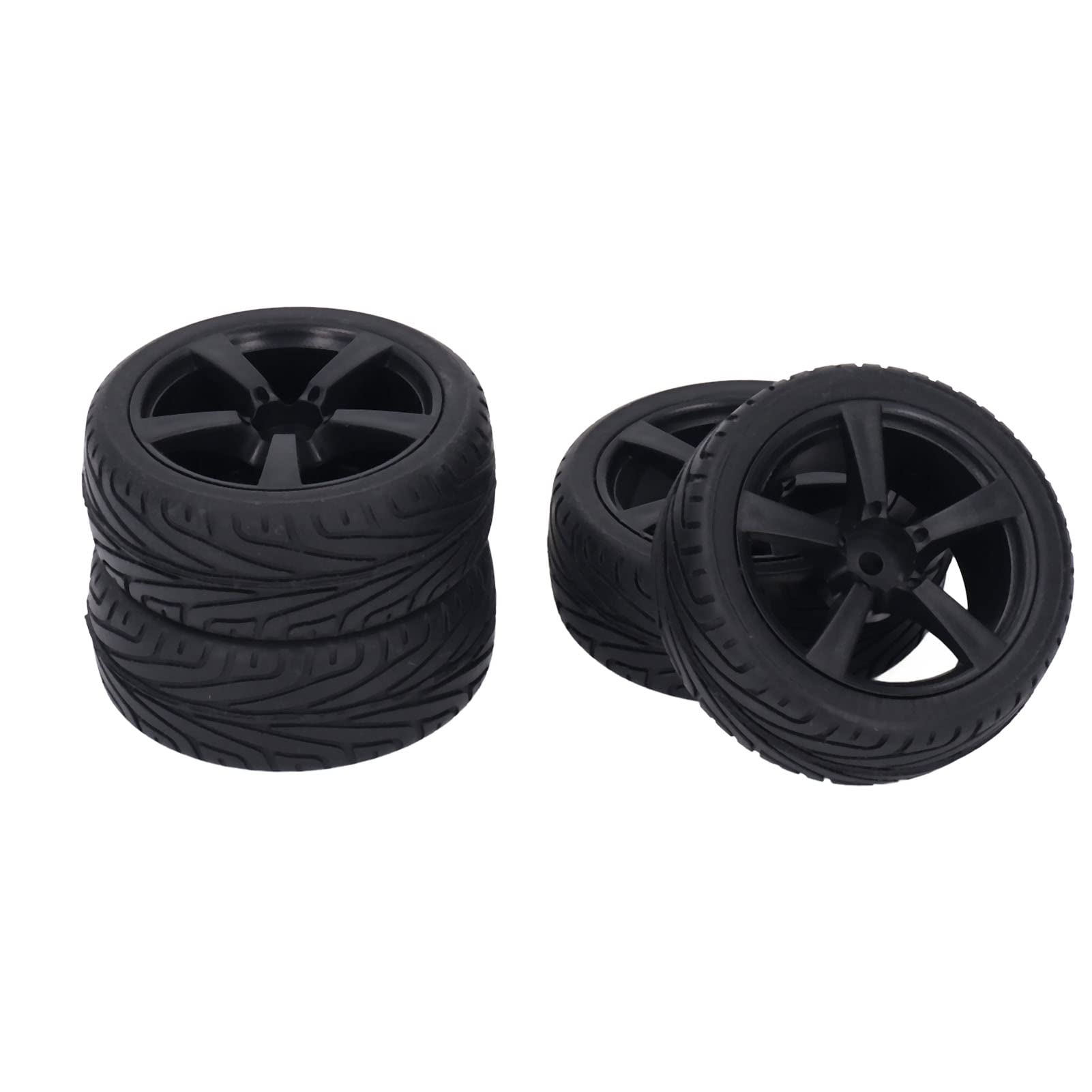 4Pcs 1/10 Scale RC Car Tires & Wheels Set - 2.6 Inch Off-Road Replacement Tires with Plastic Hub & Hex Wrench for Traxxas, HPI, Redcat RC Cars (Black) - Perfect for Drifting, Racing & Off-Road Bashing