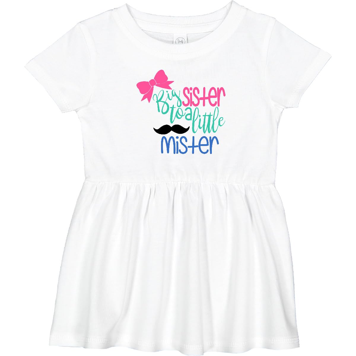 Inktastic Big Sister to a Little Mister Bow and Mustache Infant Dress - Cute Baby Outfit for Sibling Photos, Birthday Parties & Family Events
