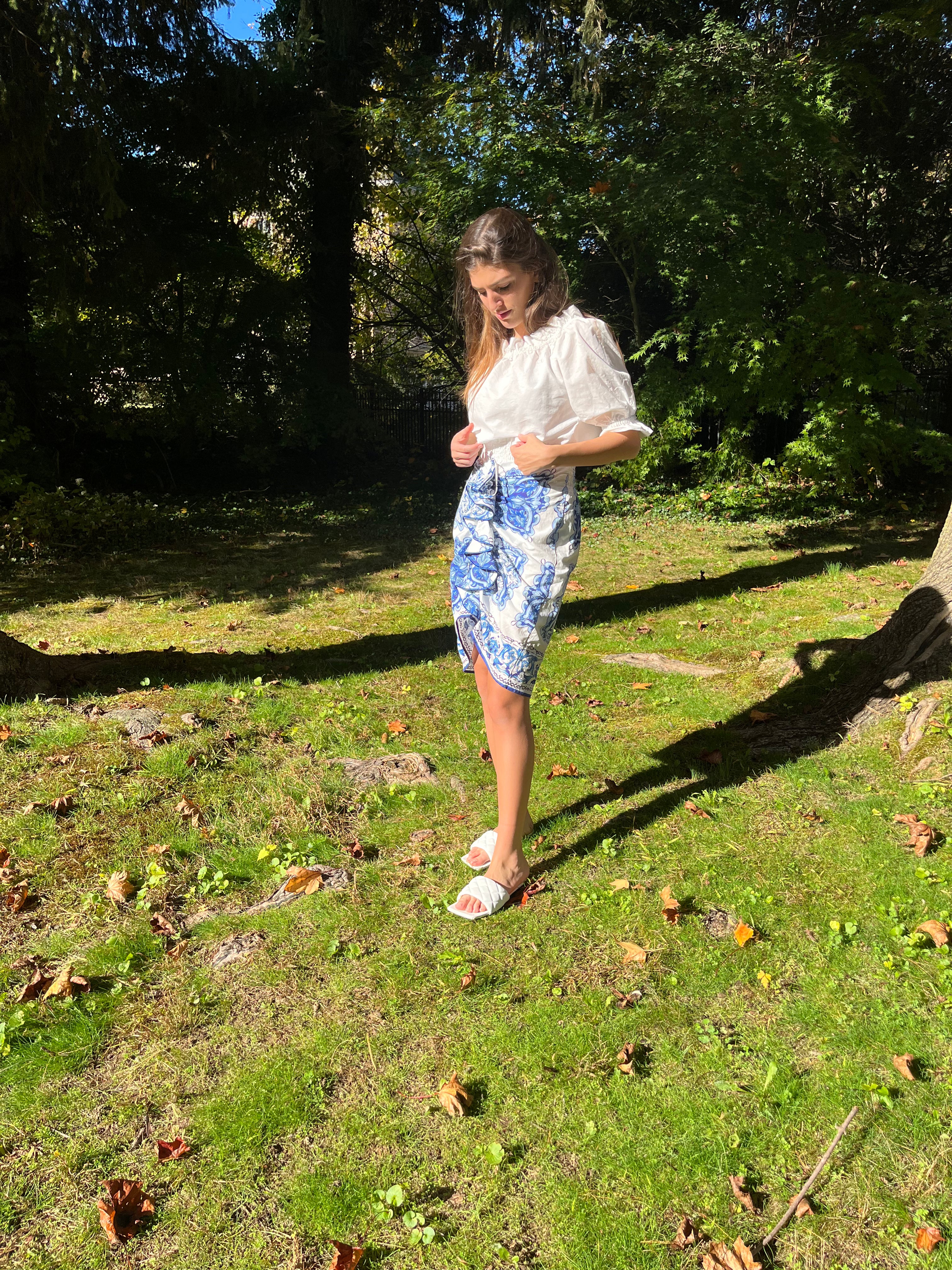 Stylish Blue and White Ruffle Skirt for Women - Summer Floral Print A-Line Skirt - Perfect for Beach, Party & Casual Outfits