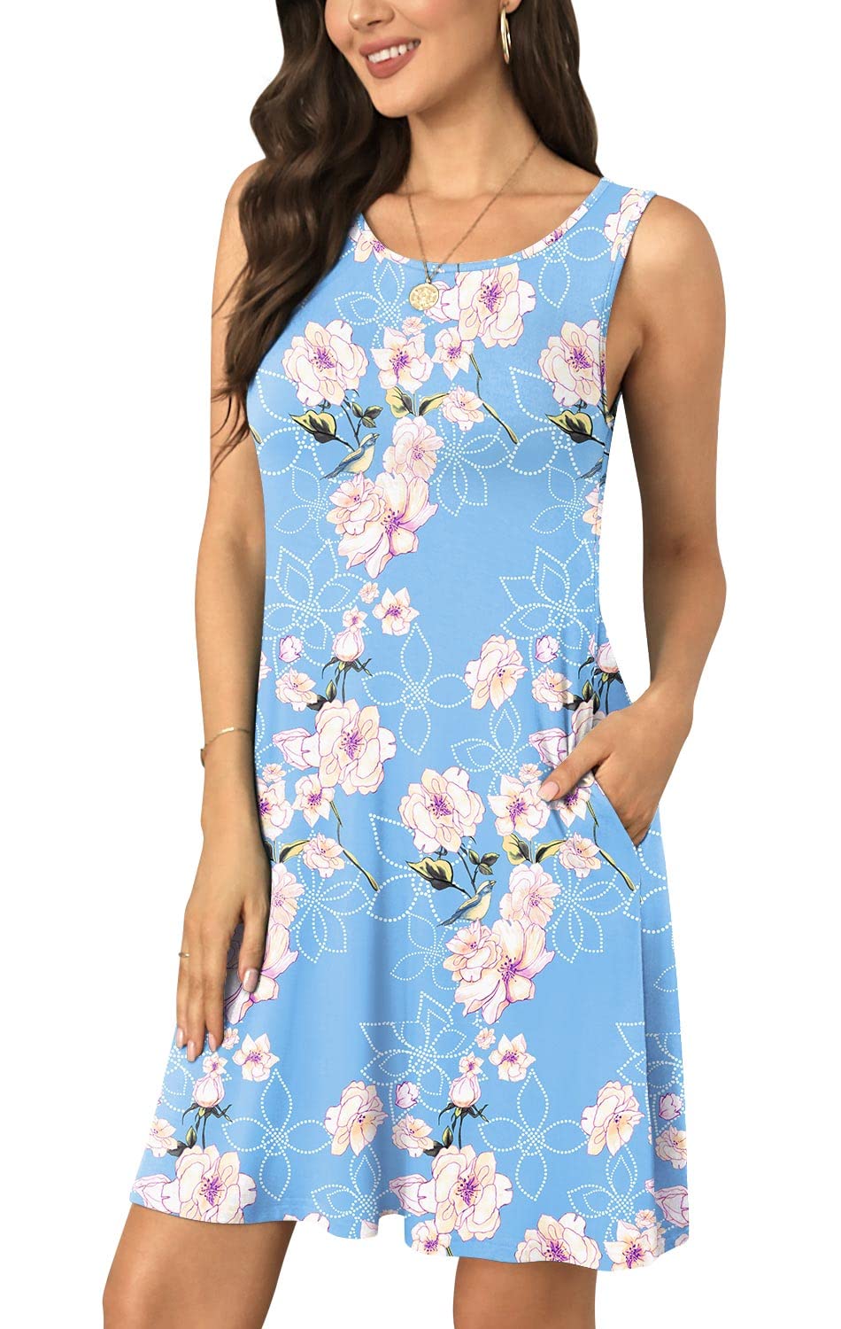 ALIGADUO Women's Casual T-Shirt Dress - Sleeveless Summer Beach Cover Up Sundress with Pockets | Perfect for Vacation, Poolside, and Everyday Wear