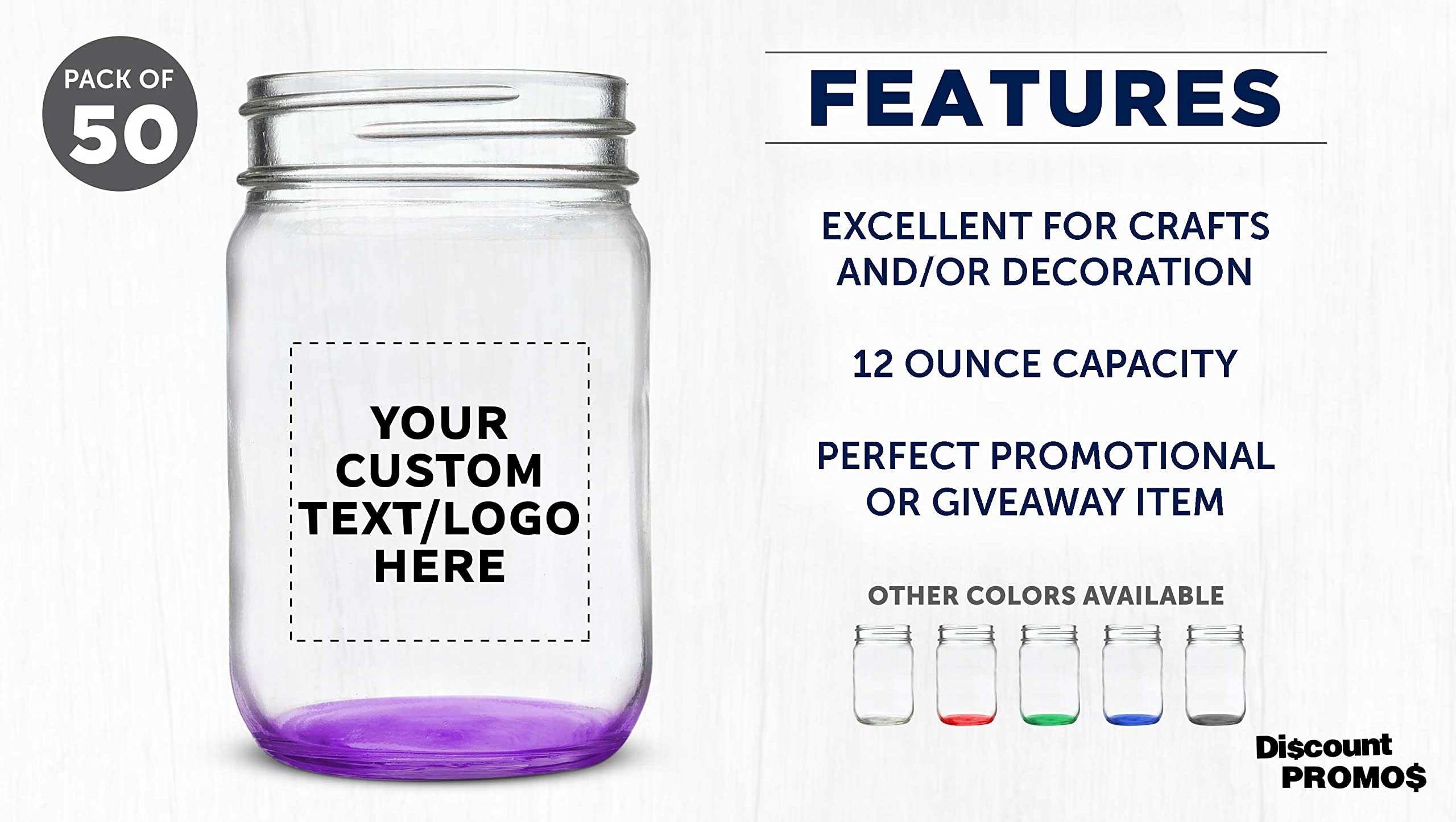 50-Pack 12 oz Custom Mason Jars Bulk Set - Personalized Purple Glass Jars for Overnight Oats, Candies, Pickling, Spices & Beverages - Perfect for DIY Crafts, Wedding Favors, Party Decor & Kitchen Storage